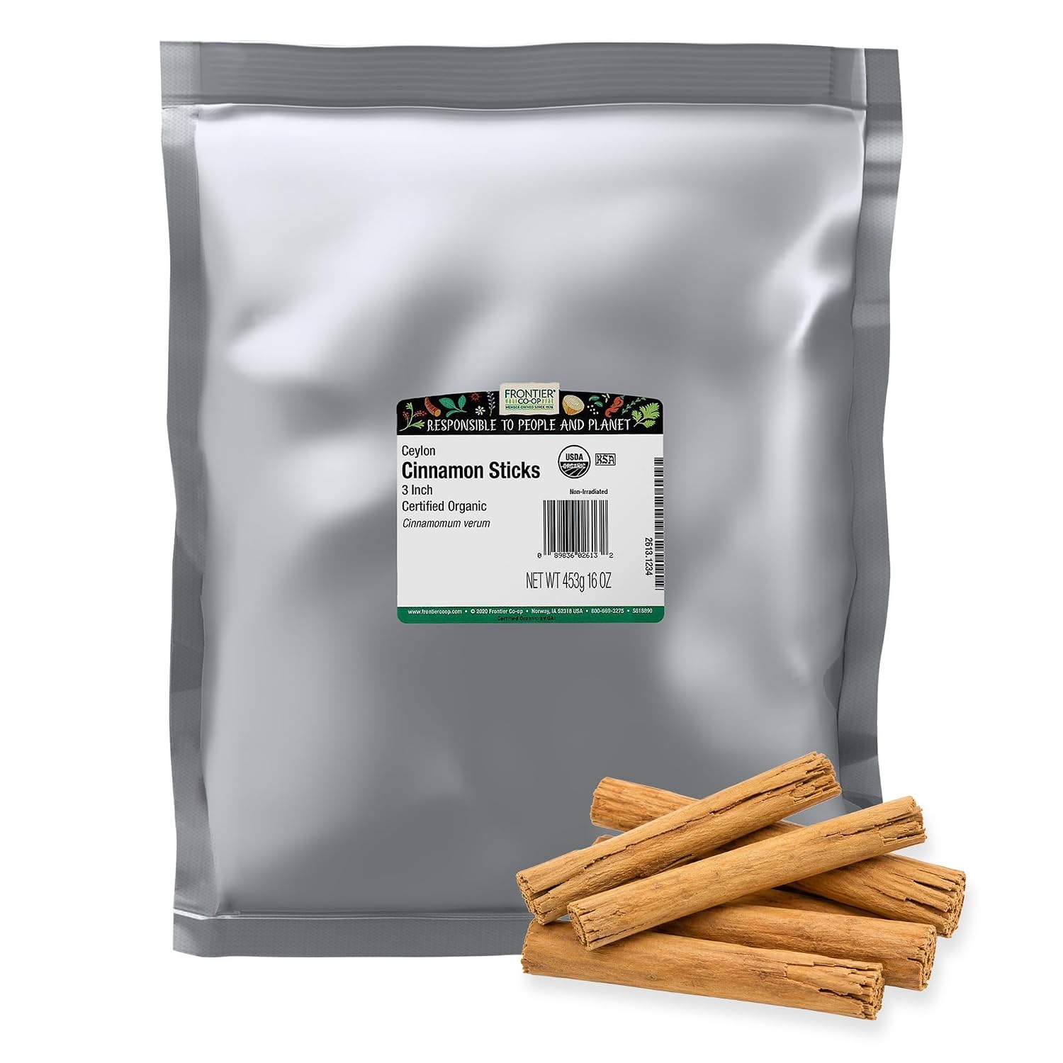 Frontier Co-op Organic Ceylon Cinnamon Sticks 3" 1lb - Bulk Cinnamon Sticks for Crafts, Drinks, Holiday Recipes, Cinnamon Powder and More
