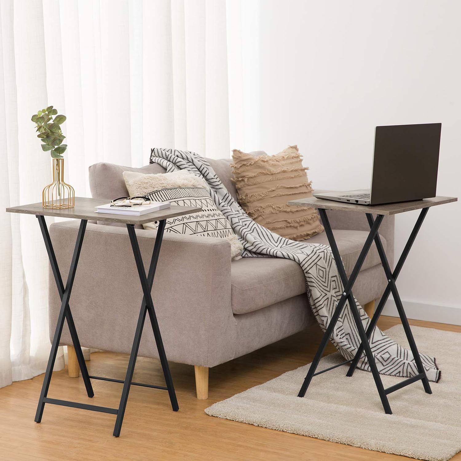 HOOBRO Folding TV Tray Tables, Set of 2 Side Table for Small Space, Industrial Snack Tables for Eating at Couch, Stable Metal Frame, Easy Assembly