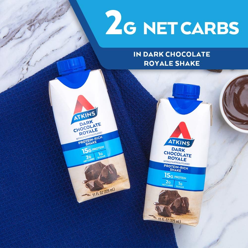 Atkins Dark Chocolate Royale Protein-Rich Shake. Rich and Creamy with Protein. Keto-Friendly and Gluten Free. (4 Shakes), 11 Fl Oz