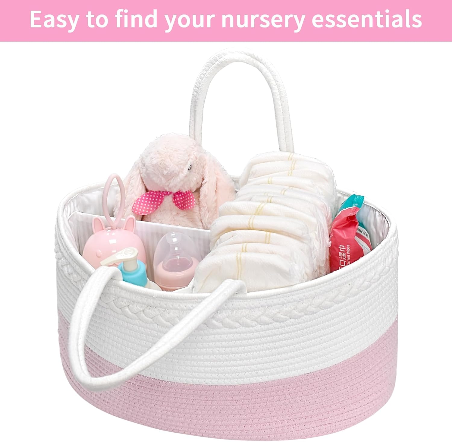 ABenkle Diaper Caddy Organizer - Cotton Rope Nursery Storage Basket for Baby Essentials, Boys & Girls Shower Gift, Changing Table Organizer