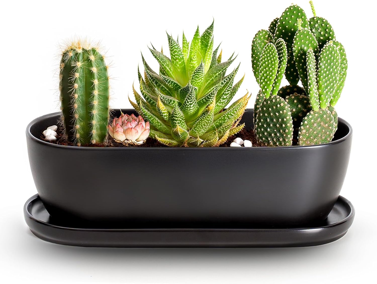 E-liu 11 Inch Oval Ceramic Planter Pot with Drainage Hole Saucers