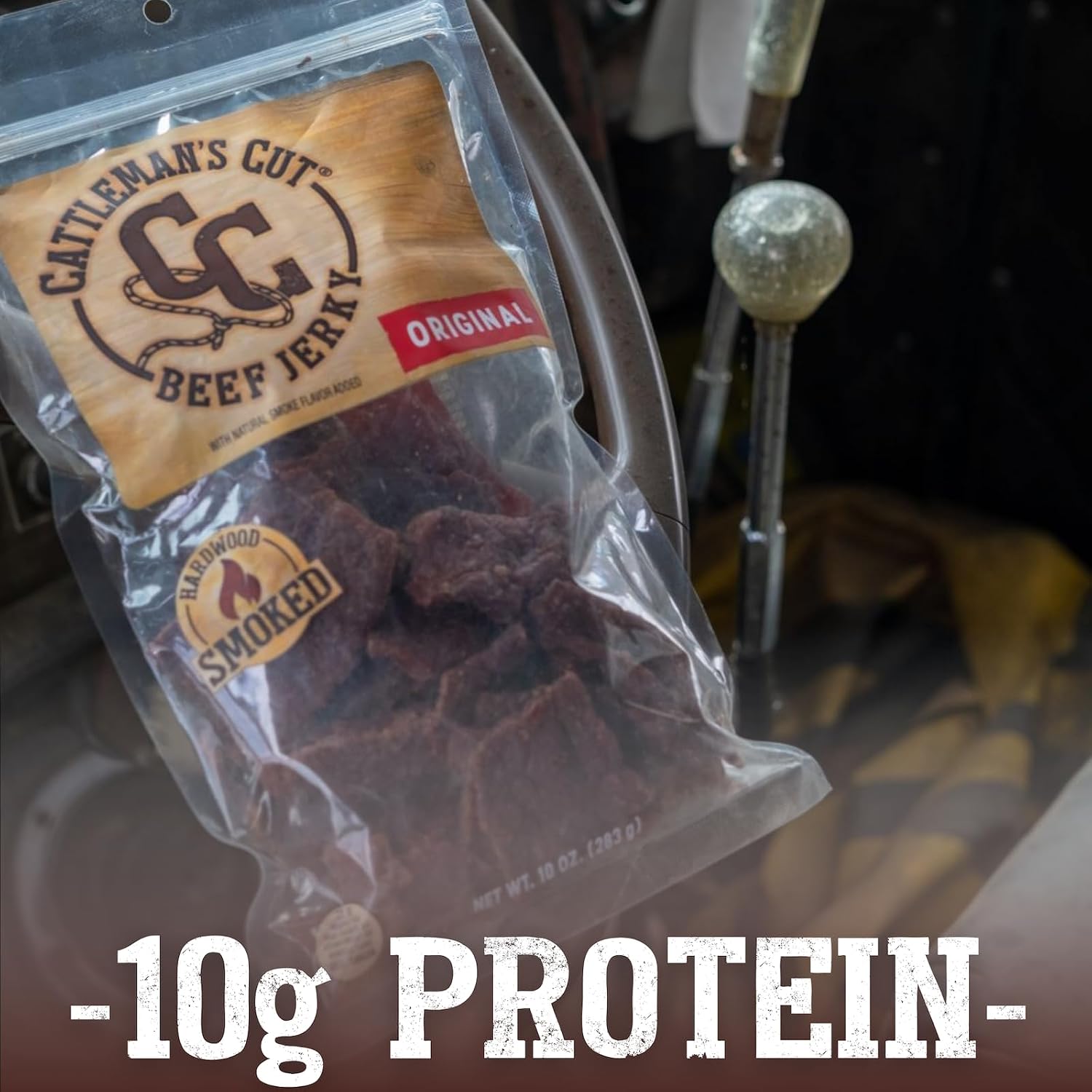 Cattleman's Cut Original Beef Jerky, Premium Marinated Steak High Protein Meat Snacks, Keto Friendly, Gluten Free, Carnivore Travel Snack, Resealable Bag, 10 Ounces
