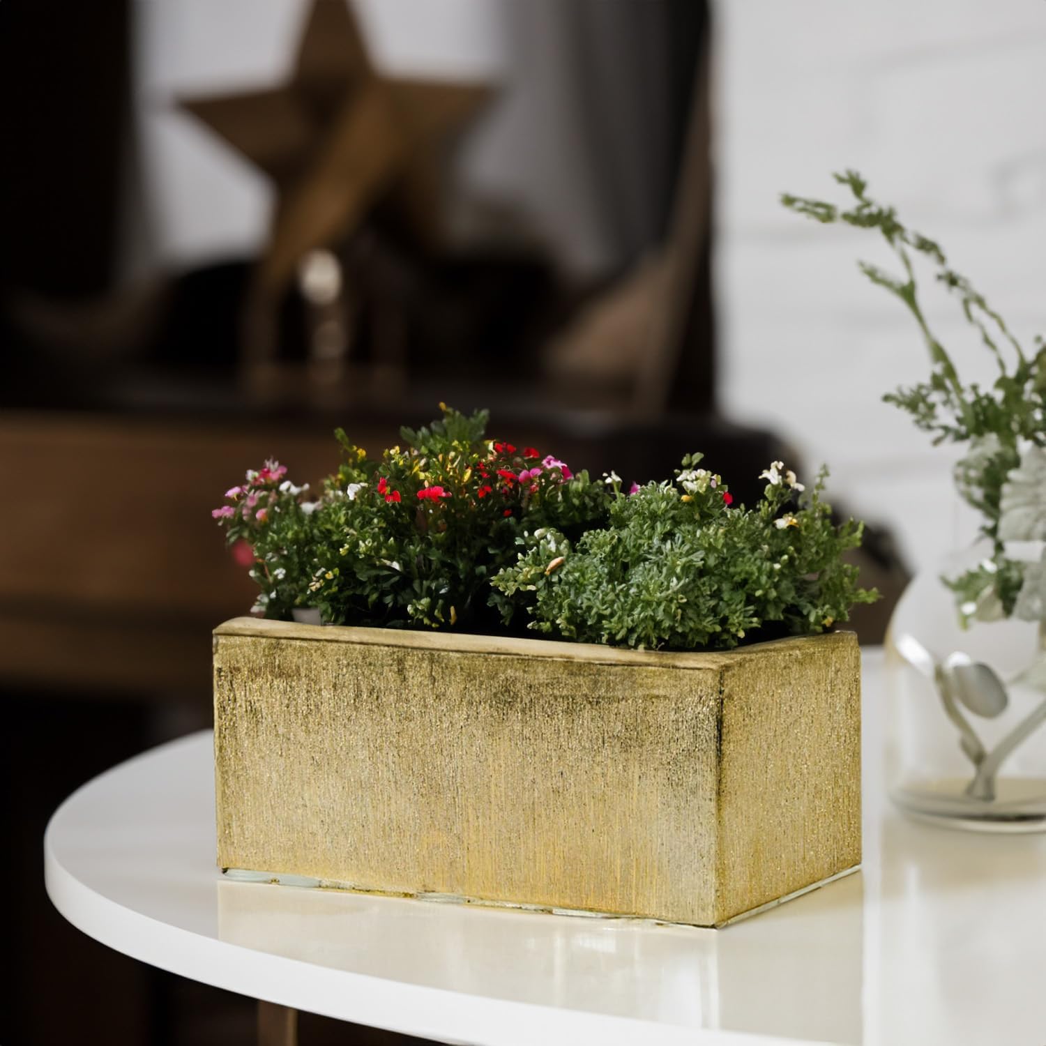 WGVI Long Rectangle Ceramic Planter Vase in White 14" x 4" x 4"H, Rectangular Box Block Terrarium Pot, Flower Arrangement, Tabletop Centerpiece