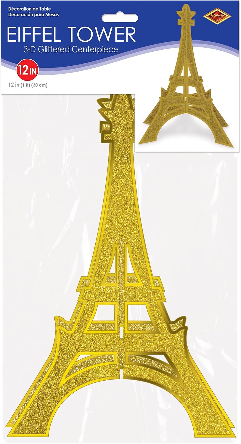 Glittered 3-D Eiffel Tower Centerpiece Party Accessory (1 Count) (1/Pkg)