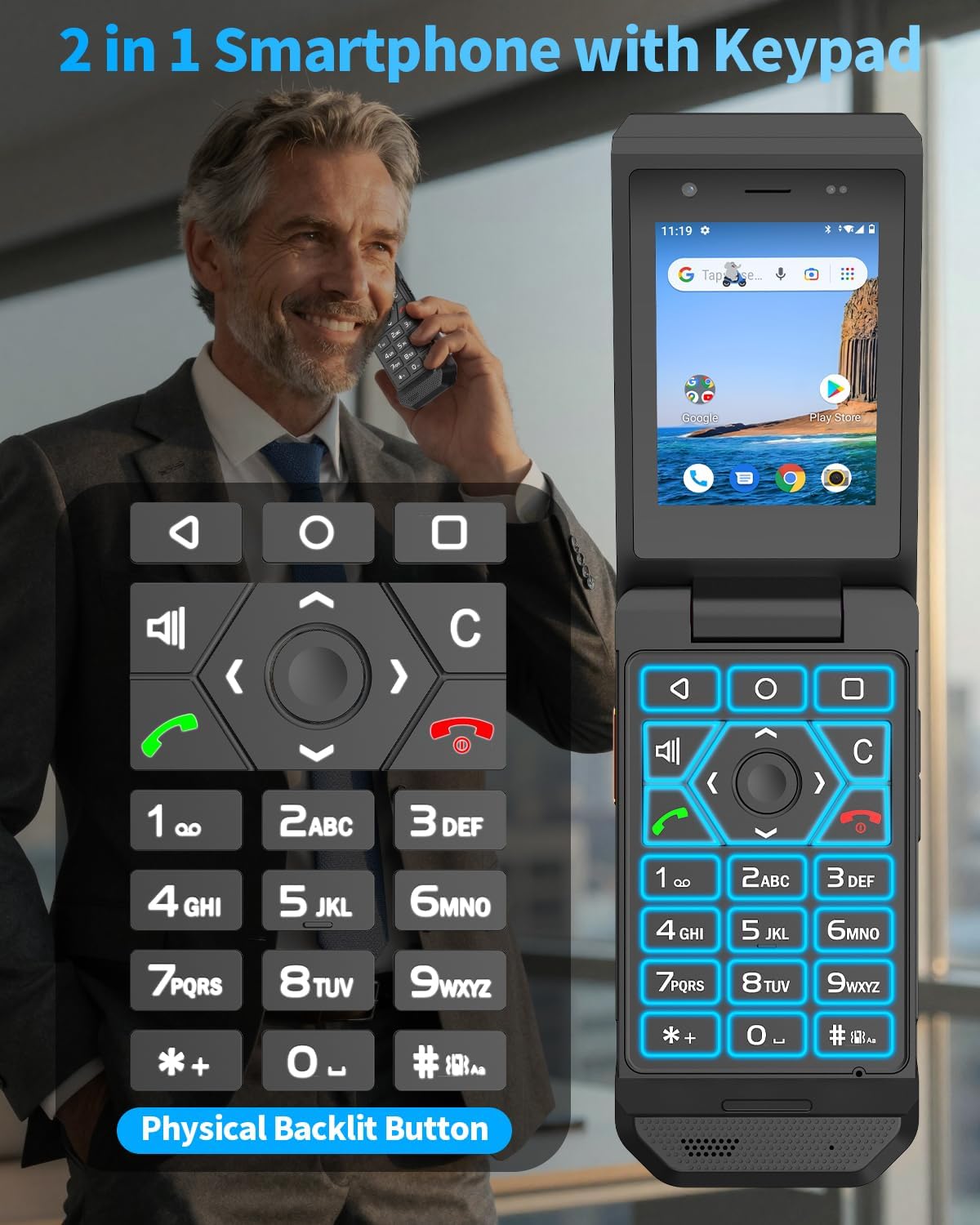 Rugged Flip Phone Unlocked, 4G LTE 2.8'' Touchscreen Smart Cell Phone Android 11, 100dB Speaker GPS MIL-STD IP68 Waterproof Dust-proof Drop-proof