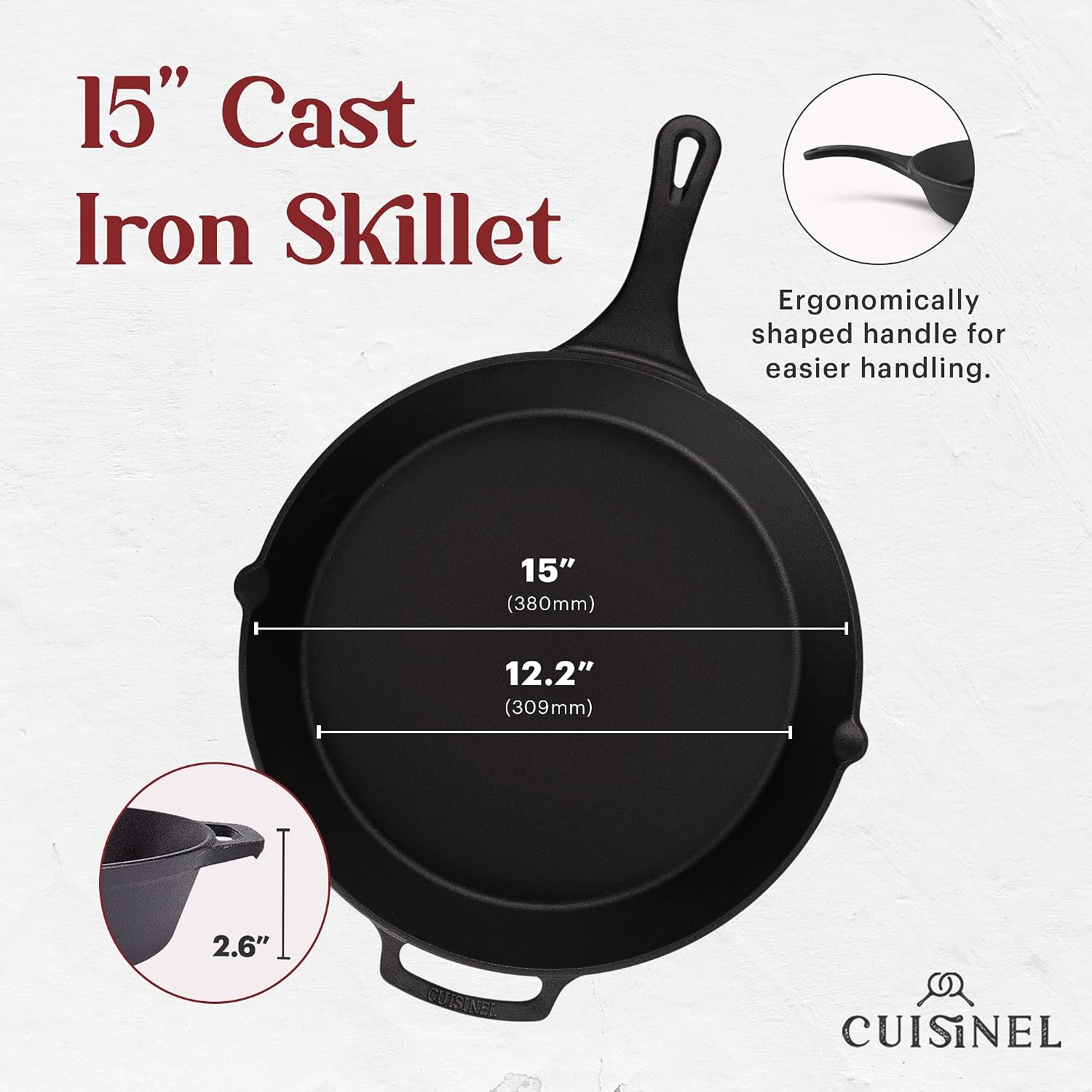 Cast Iron Skillet - 10"-Inch Frying Pan with Pour Spouts + Pan Scraper + Silicone Grip Handle Cover Holder - Pre-Seasoned Oven Cookware - Indoor/Outdoor Use - Stovetop, Induction. PFAS and PFOA-free
