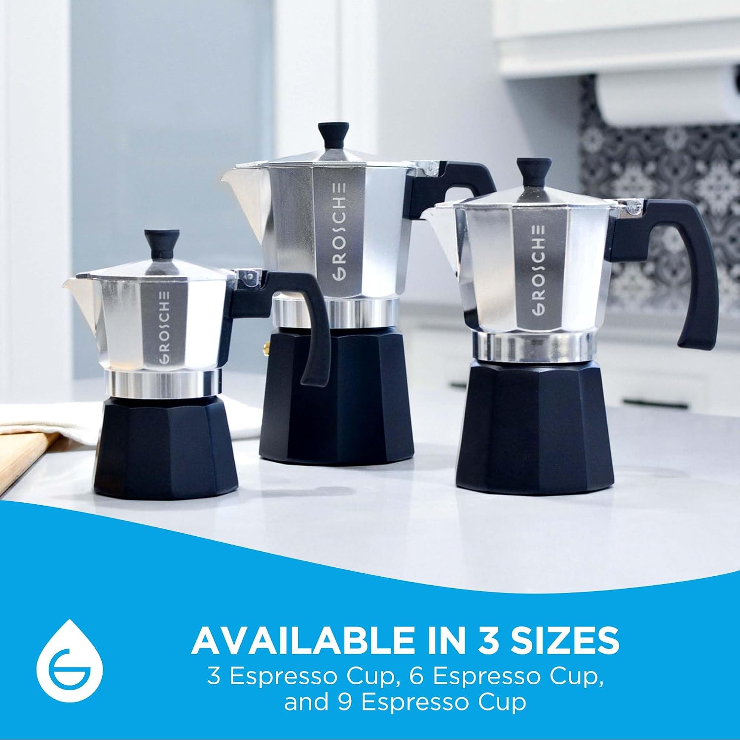 GROSCHE Milano Moka Pot | 9 Espresso Cup - 15.2 oz | Stovetop Espresso Percolator & Coffee Maker – Portable, Ideal for Home and Camping | Cuban Coffee Maker And Italian Moka Pot For Stovetop Espresso; For Gas, Electric, And Propane Stoves With A Soft-Tou…