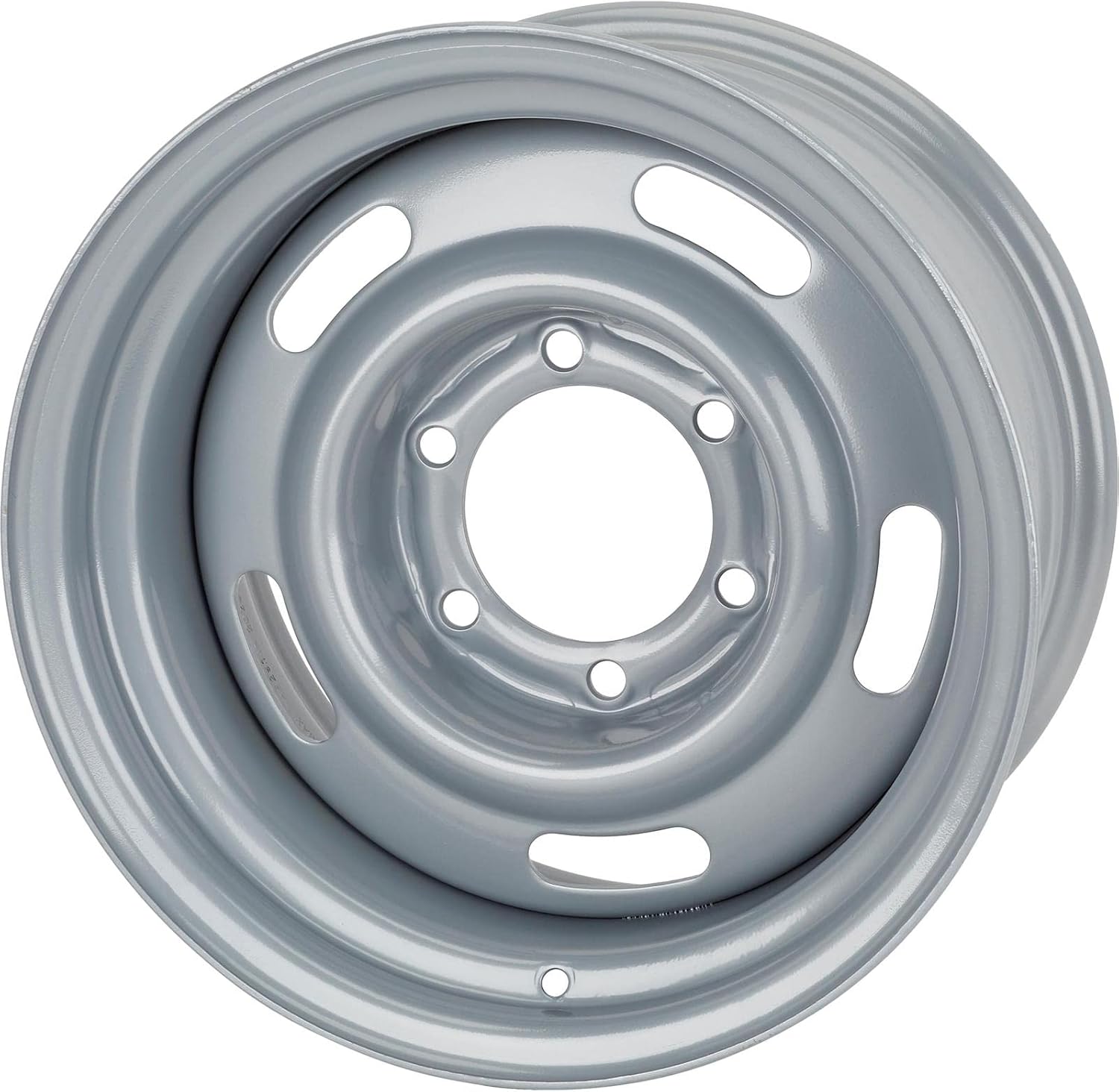 Speedway Motors 15 Inch GM Rally Truck Wheel, 6 on 5.5 Inch Bolt Pattern, Silver Painted Steel Rim, 8 Inch Width, Classic 5-Slot Design