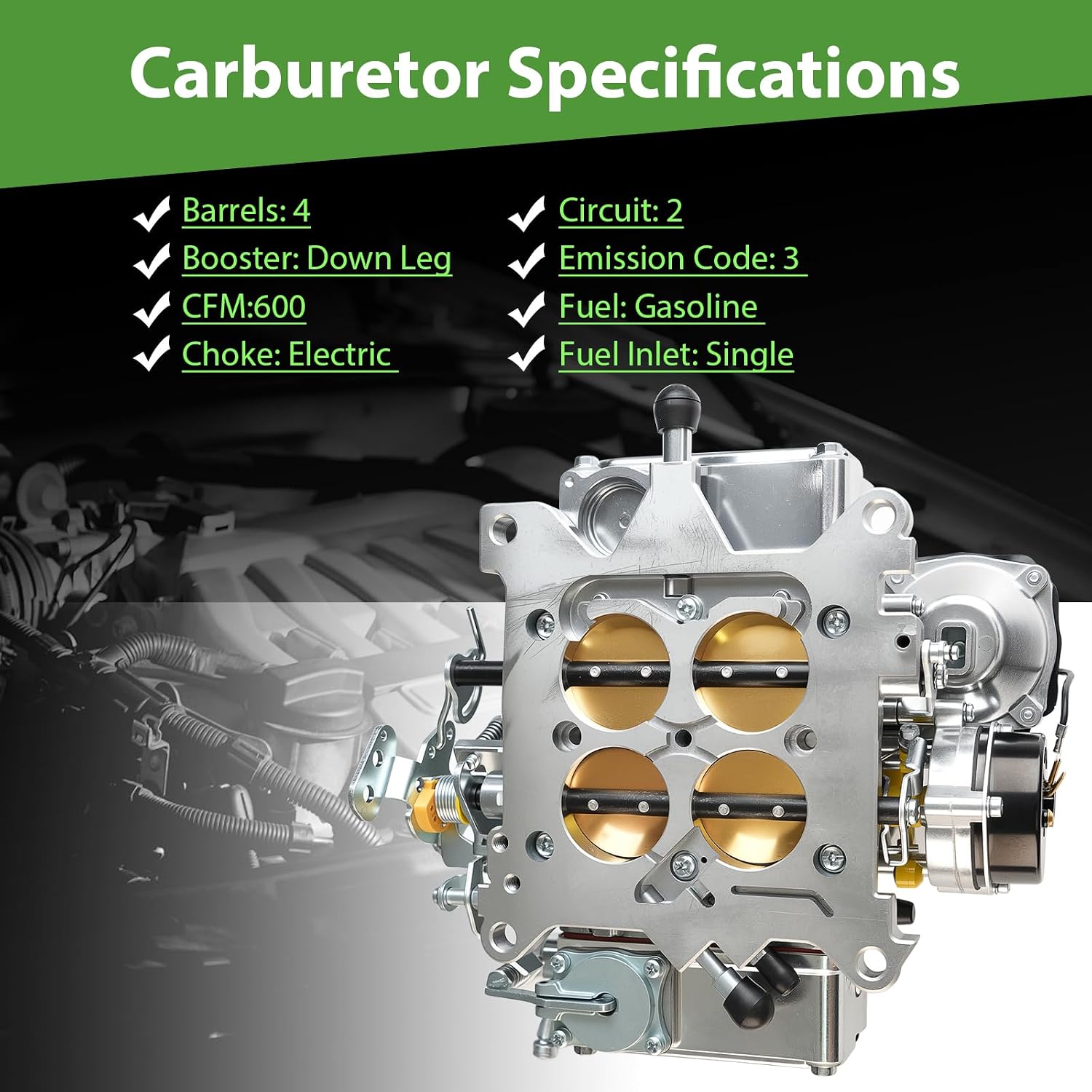 BR-67270 4 Barrel Carburetor for Holly 4150 Model Vacuum Secondary Electric Choke Replacement 600 CFM