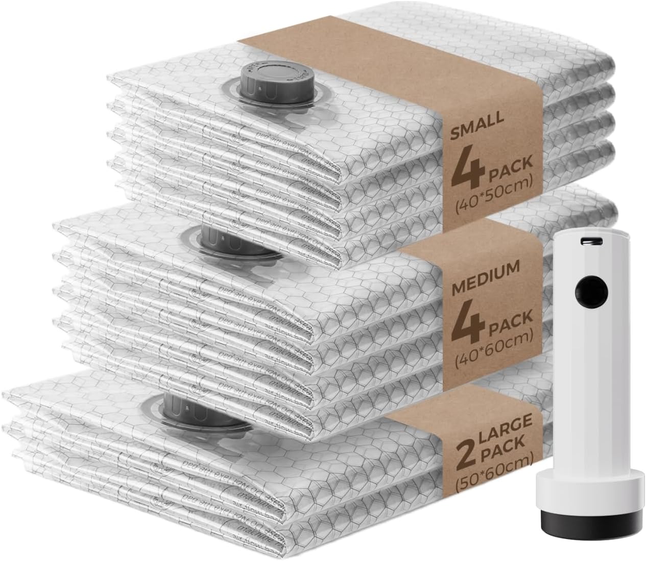 Vacuum Bags for Clothing with Rechargeable Air Pump, 15 Pack Vacuum Seal Bags for Travel, Space Saver Bags for Luggage and Suitcases, Compression Packing Bags in Multiple Travel Size