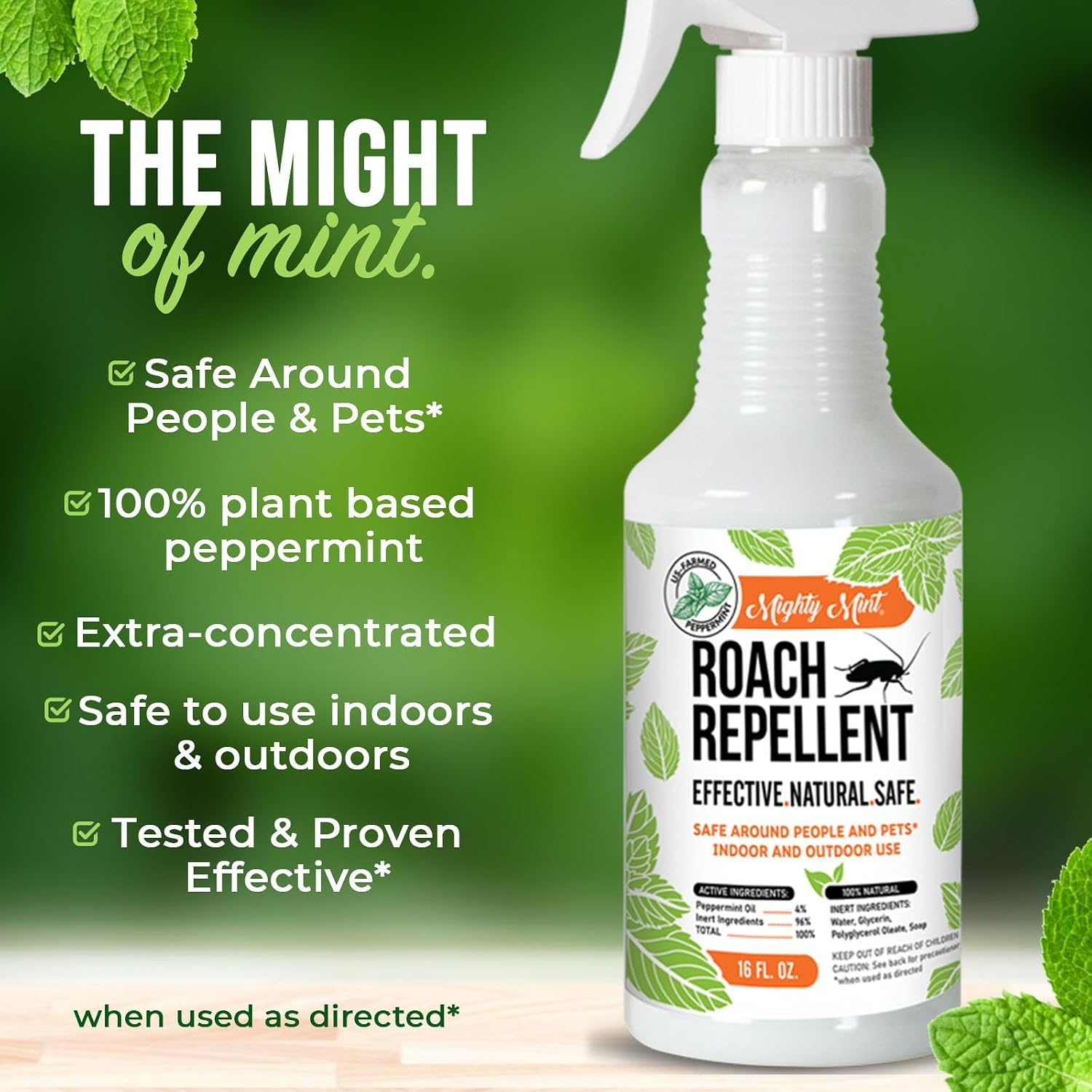 Mighty Mint Peppermint Oil Roach Repellent Spray, 16 oz | Natural Cockroach Killer, Indoor and Outdoor Use, Plant-Based Insect and Pest Control