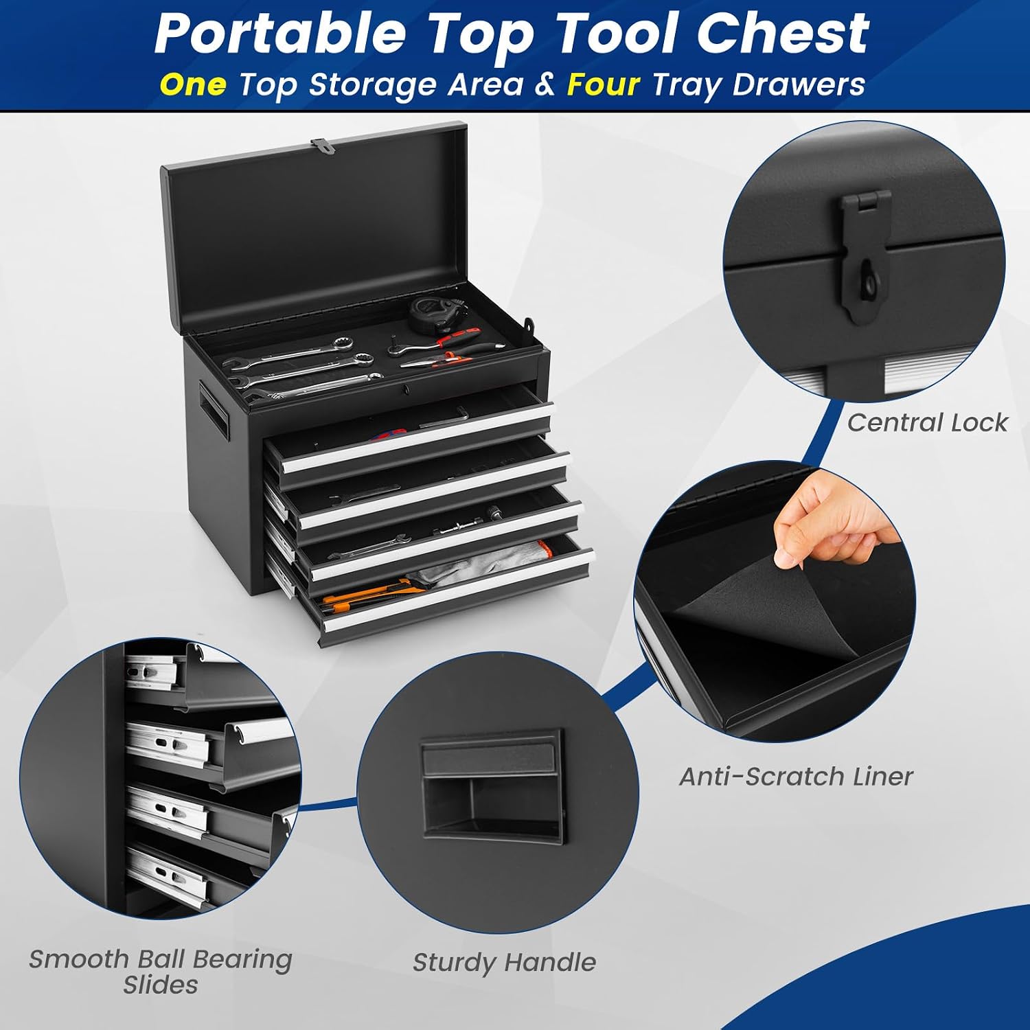 Goplus Rolling Tool Chest, 5-Drawer Tool Box Organizer w/Lockable Wheels & Sliding Drawers & Detachable Top & Adjustable Shelf, Tool Storage Cabinet for Garage Workshop (Red)