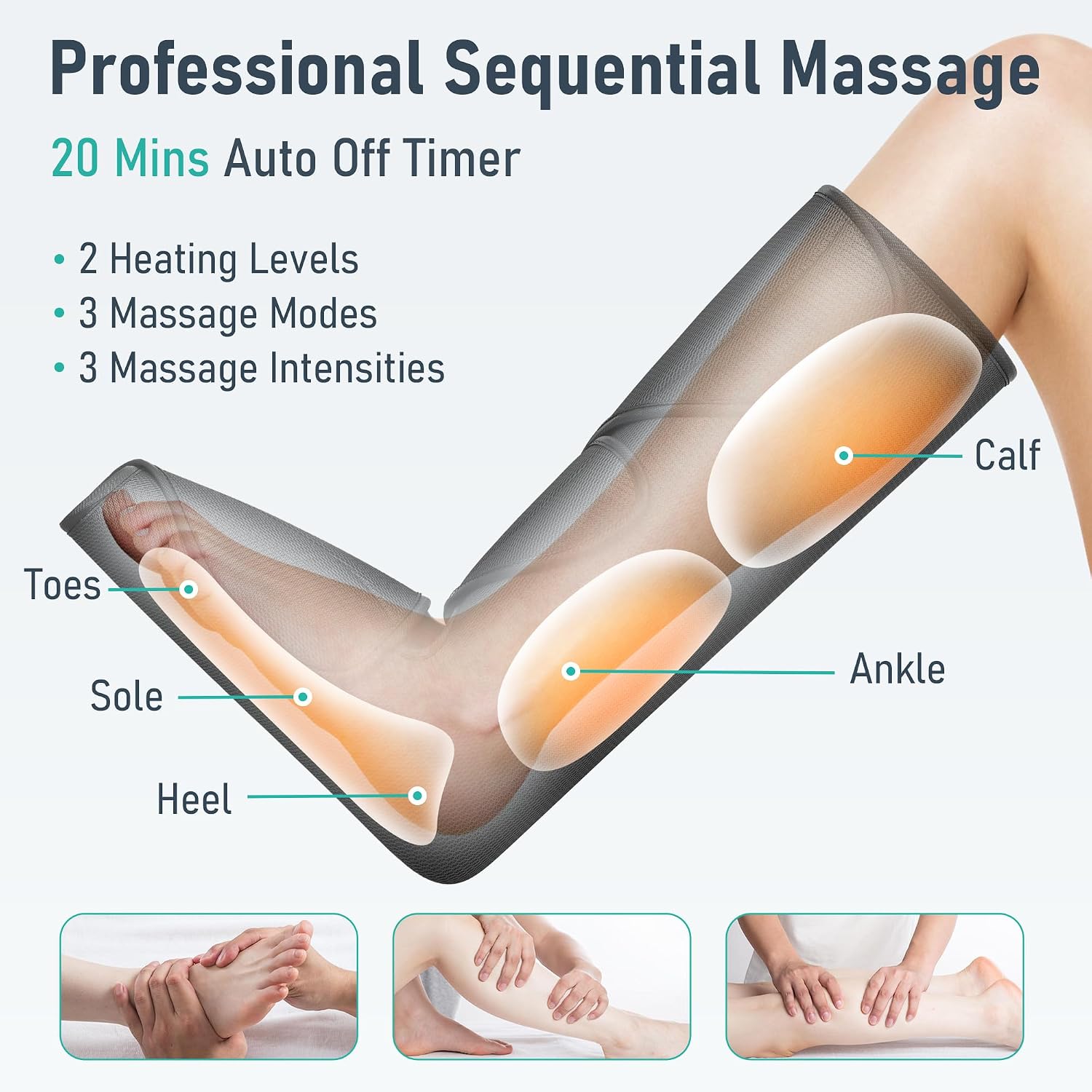 QUINEAR Leg Massager with Heat and Air Compression,Foot and Calf Massager for Circulation and Pain,Compression Boots with 3modes and 3 Intensities