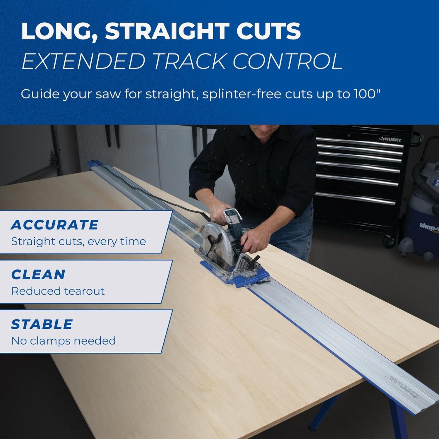Kreg KMA3700 Accu-Cut XL - Universal Track Saw Guide System - Cuts up to 100" Long - No Clamps Needed - Make Straight, Cross