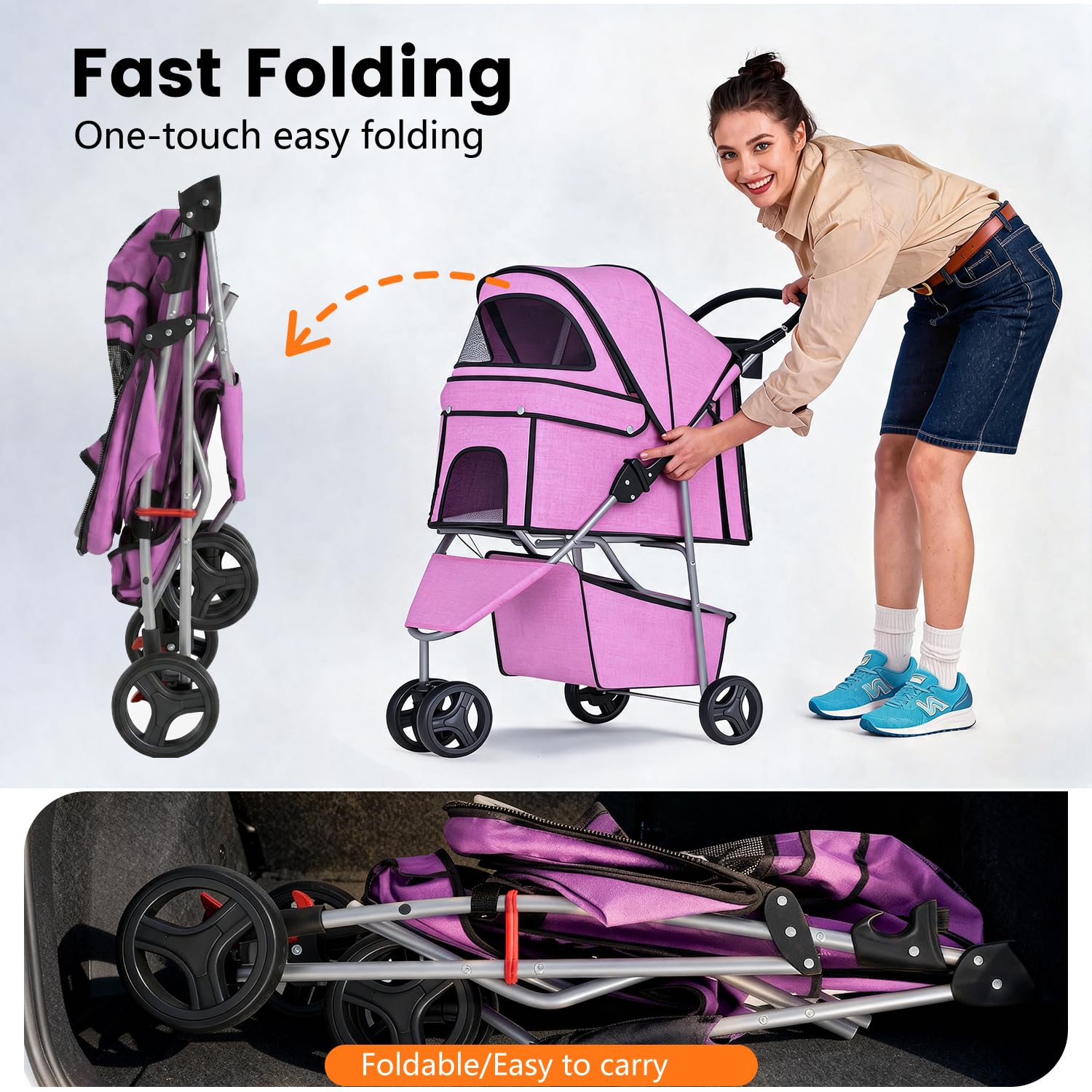BestPet | 3-Wheel Pet Stroller | Dog and Cat Stroller | Breathable Mesh | Lightweight Travel Carrier | Waterproof & Foldable Design | Storage Basket | Black | for Daily Walks & Outdoor Use | Breathable Mesh | Lightweight, Waterproof Travel Carrier with C…