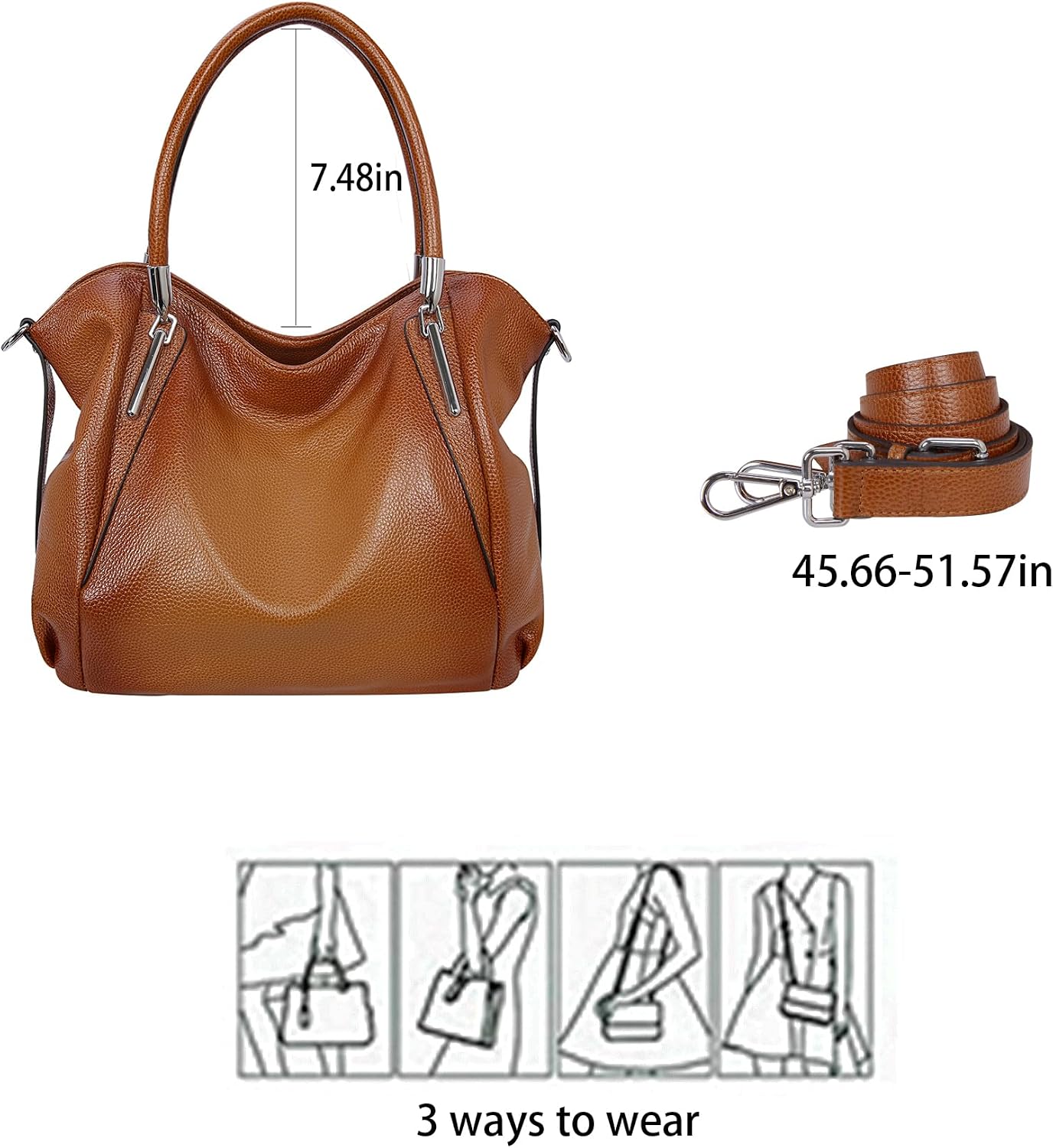 HESHE Leather Shoulder Purses for Women Tote Handbags Satchel Hobo Handbag | Designer Genuine Leather Travel Top Handle Work Bag Ladies Crossbody Purses Adjustable Straps Large Capacity Zippered Closure