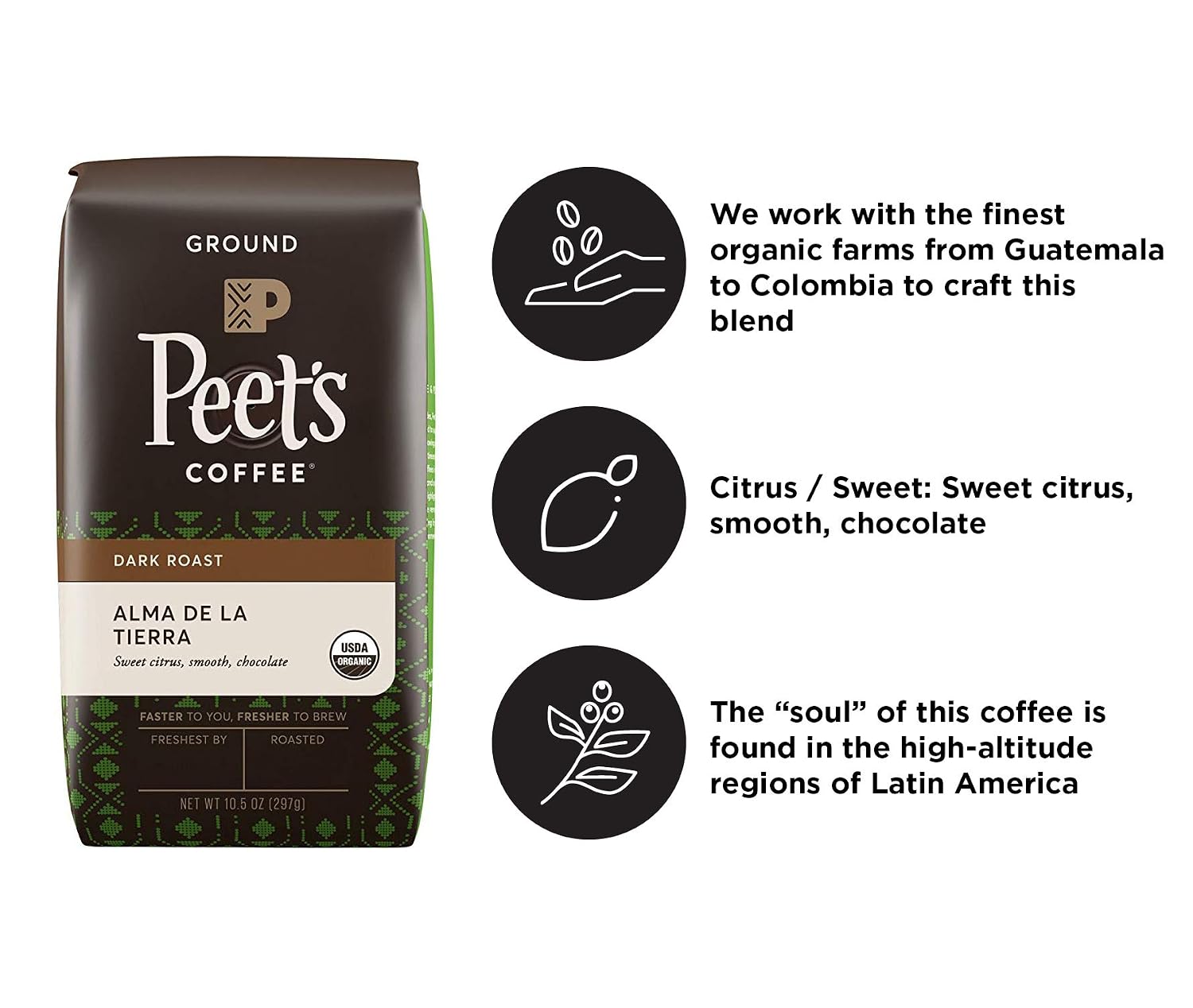 Peet's Coffee, Dark Roast Ground Coffee, 100% Arabica Coffee - Major Dickason's Blend 18 Ounce Bag