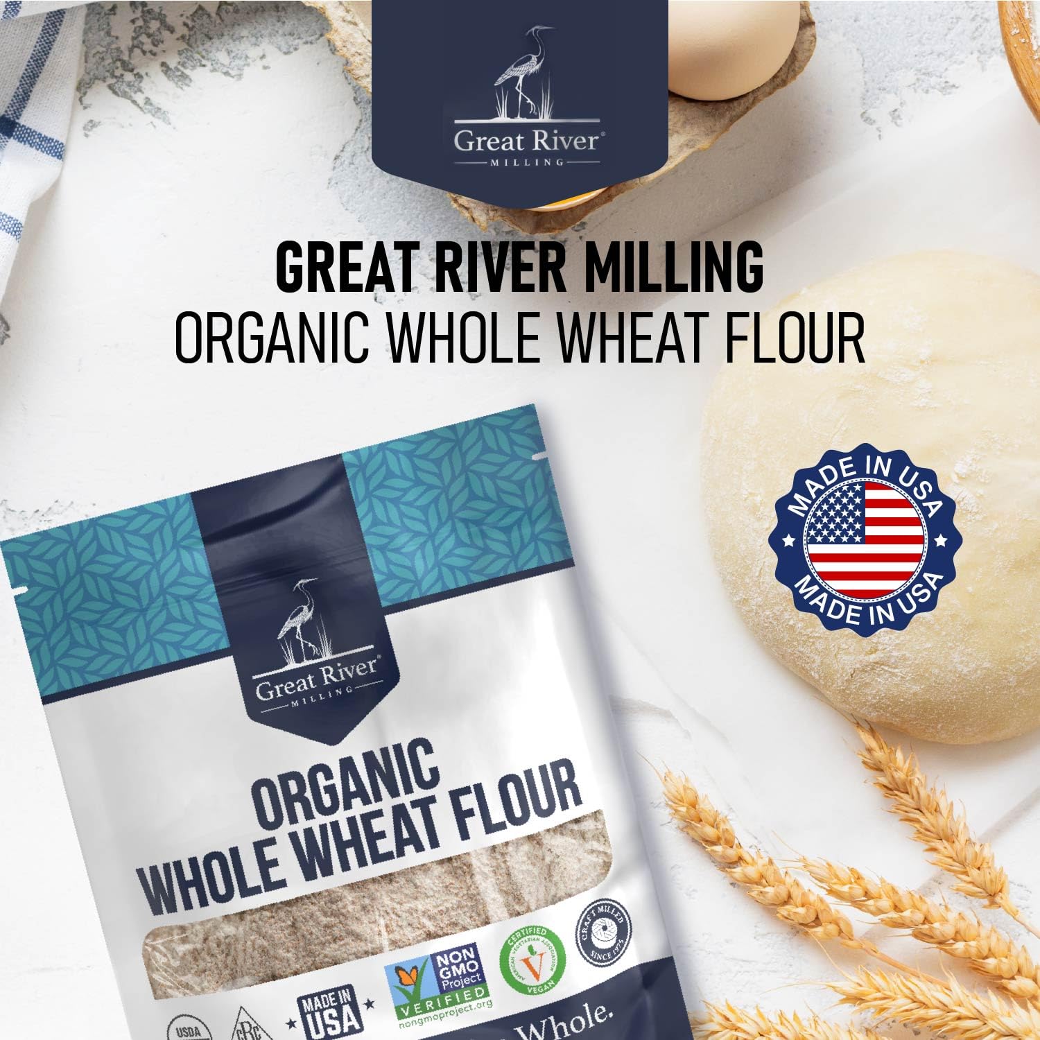 Great River Milling Organic Whole Wheat Flour, High Protein, 25 lb