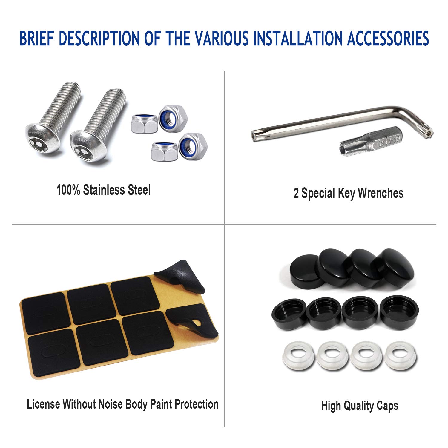 ZXFOOG Anti Theft License Plate Screws, Stainless Steel Bolts, Chrome Caps