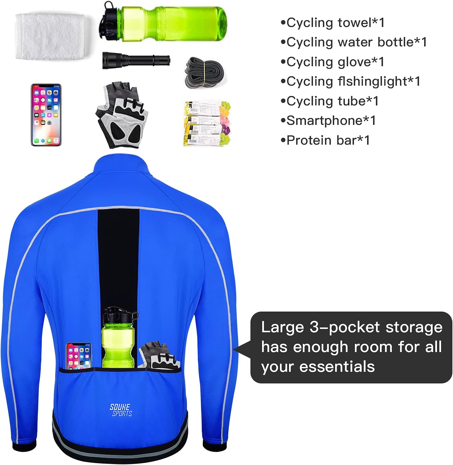 Souke Sports Men's Winter Cycling Jacket Windproof Thermal Bike Jacket