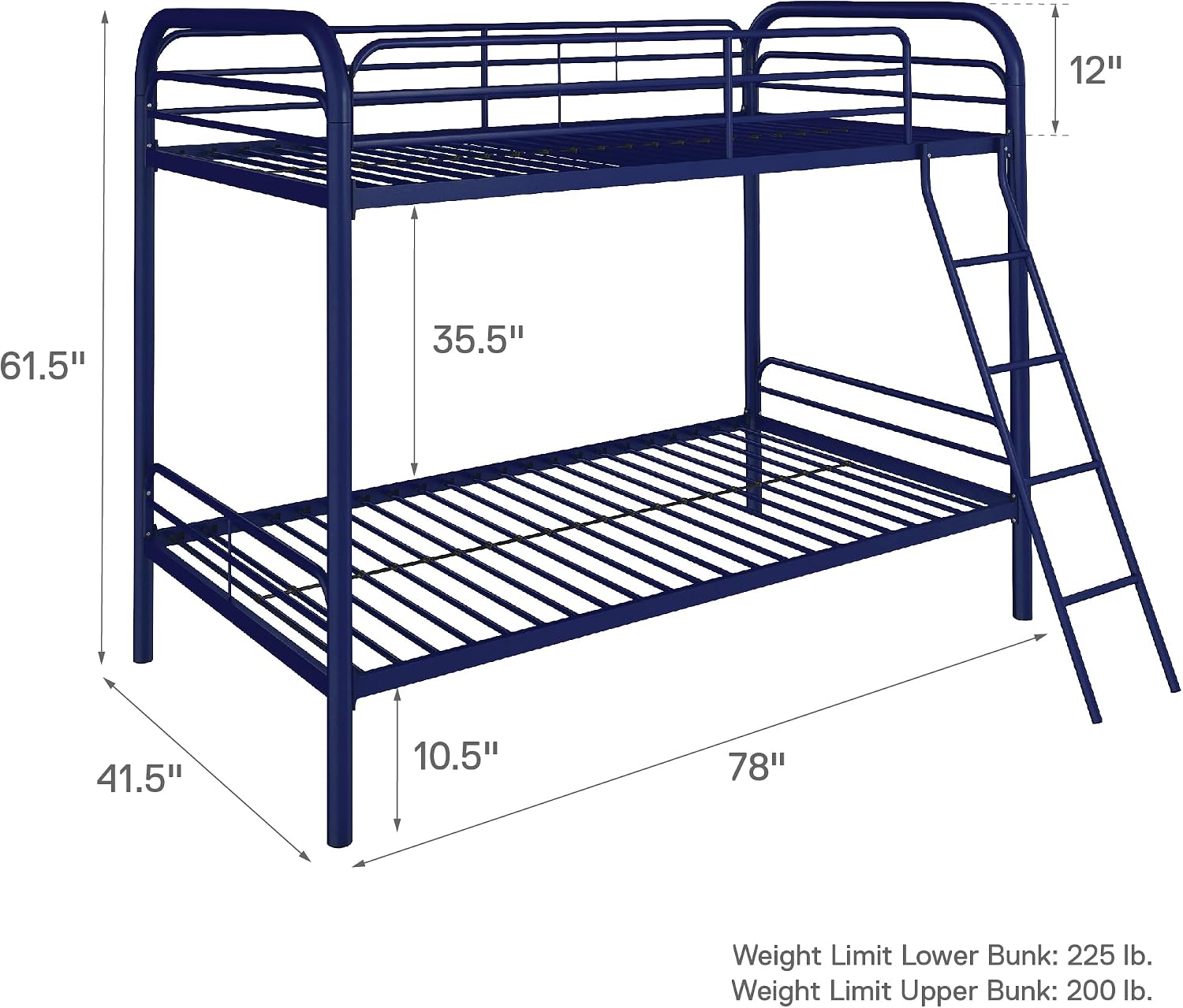 DHP Twin-Over-Futon Convertible Couch and Bed with Metal Frame, Ladder and Guardrails - Black