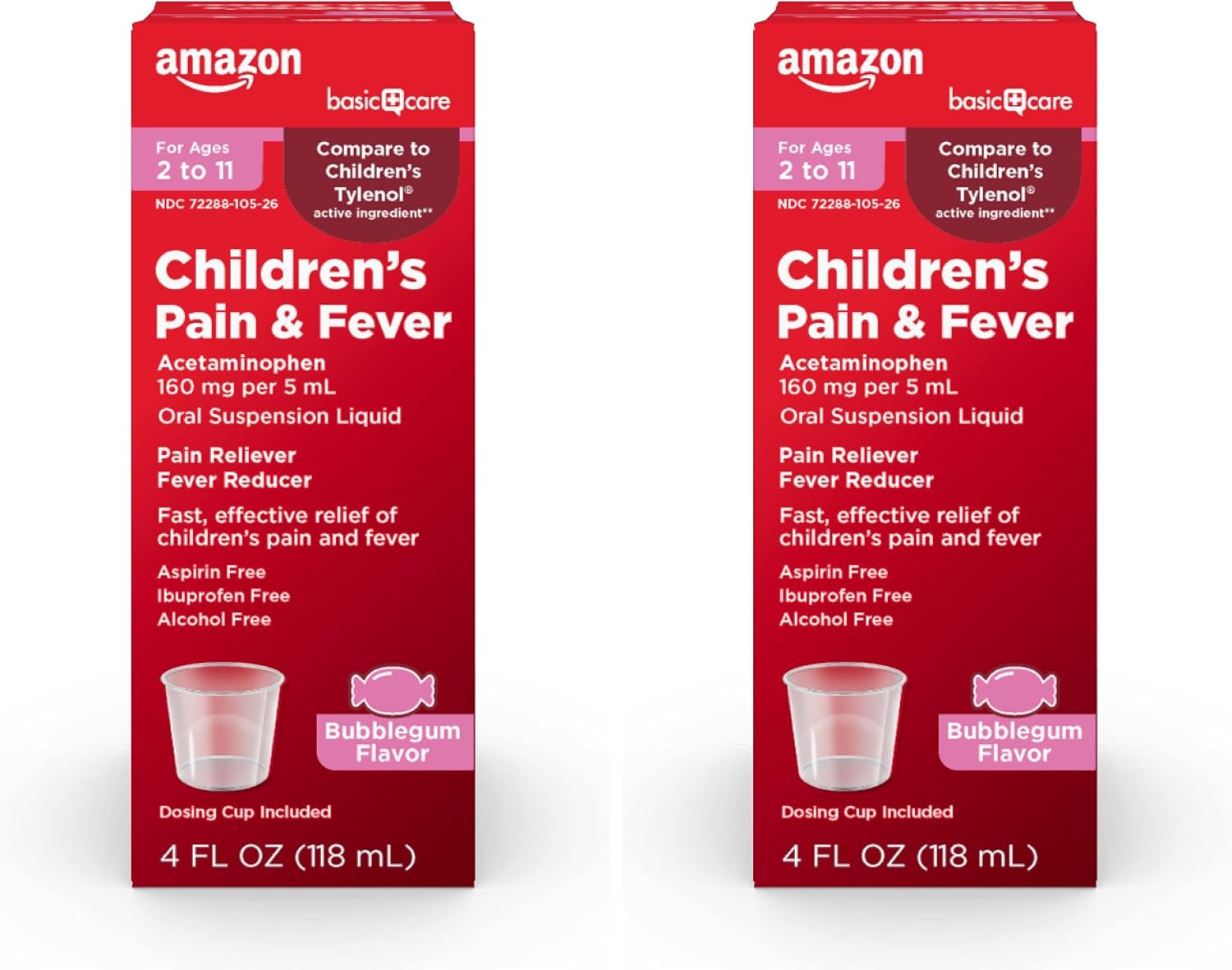 Amazon Basic Care Children's Acetaminophen 160 mg per 5 mL Oral Suspension, Grape Flavor, Pain Reliever and Fever Reducer, 4 fl oz