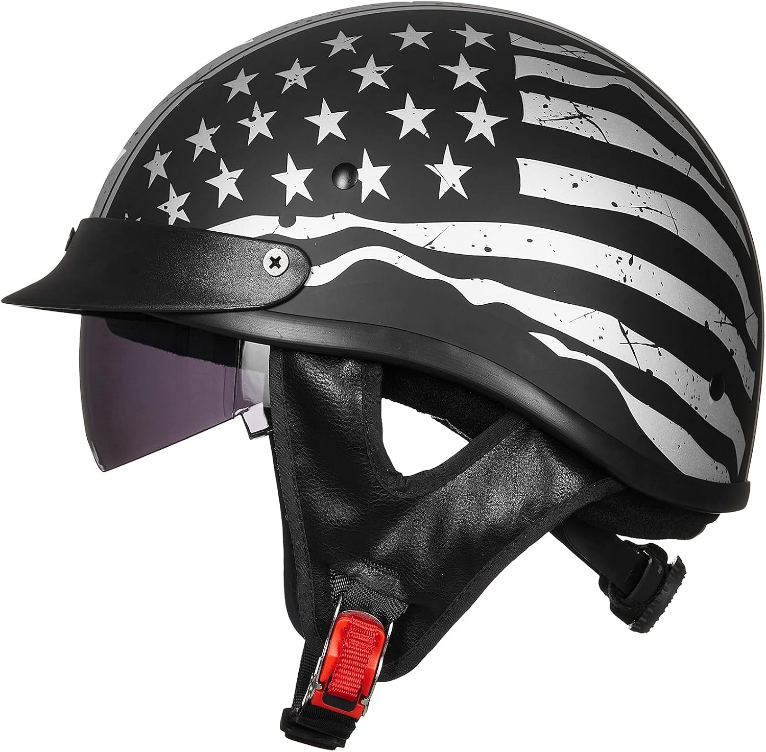 ILM Half Helmet Motorcycle Open Face Sun Visor Quick Release Buckle DOT Approved Cycling Motocross Suits Men Women 205V (M, Matt Black)