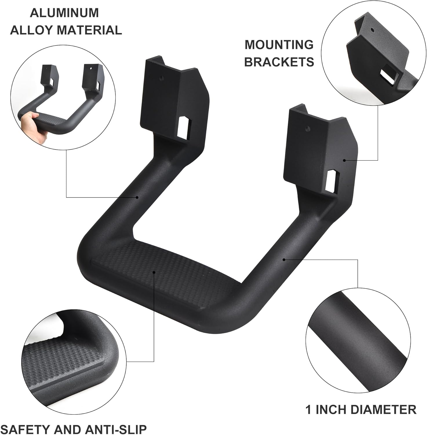 2 Pieces (1 Pair) Black Powder Coated Truck Side Step Set, Includes Mounting Brackets - Fits Various Trucks Compatible for Chevy (Chevrolet), Ford