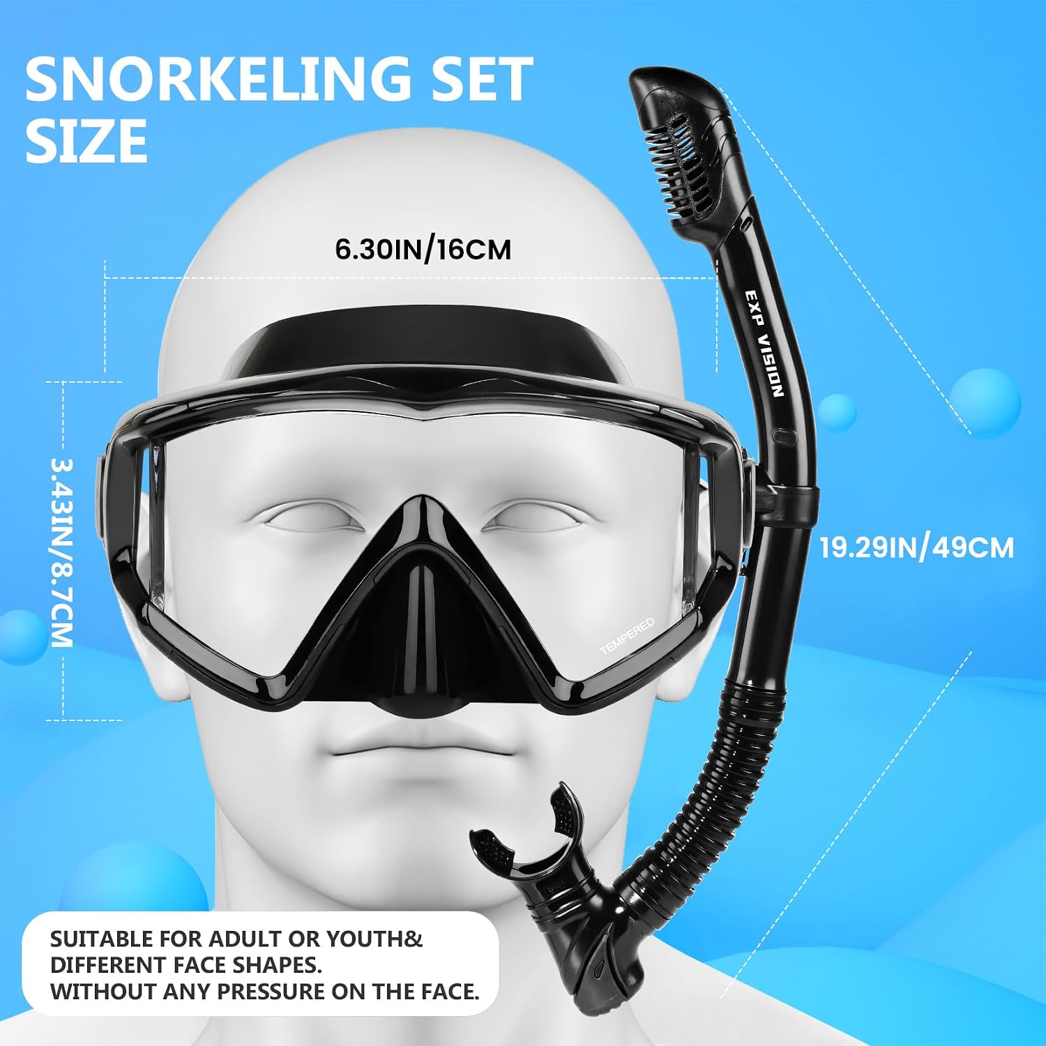 Adult Pano 3 Scuba Diving Mask, Tempered Glass Snorkel Mask Anti-Fog Swim Mask No Leakage Swim Goggles with Nose Cover Snorkeling Gear for Snorkeling