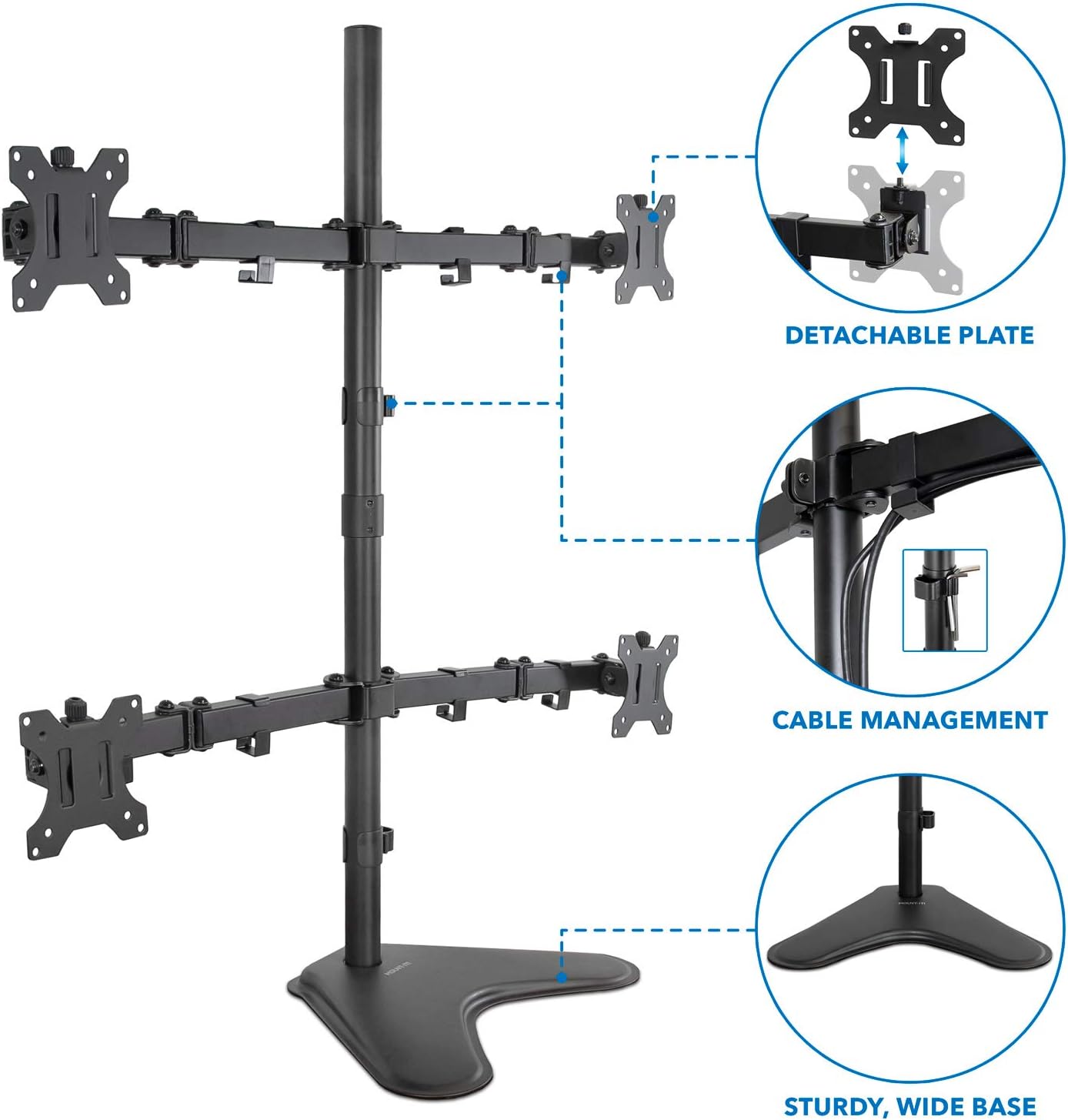 Mount-It! Quad Monitor Stand for 4 Screens up to 32", Free Standing Multi Monitor Desk Mount, Height Adjustable 34.8", 17.6 lbs Each