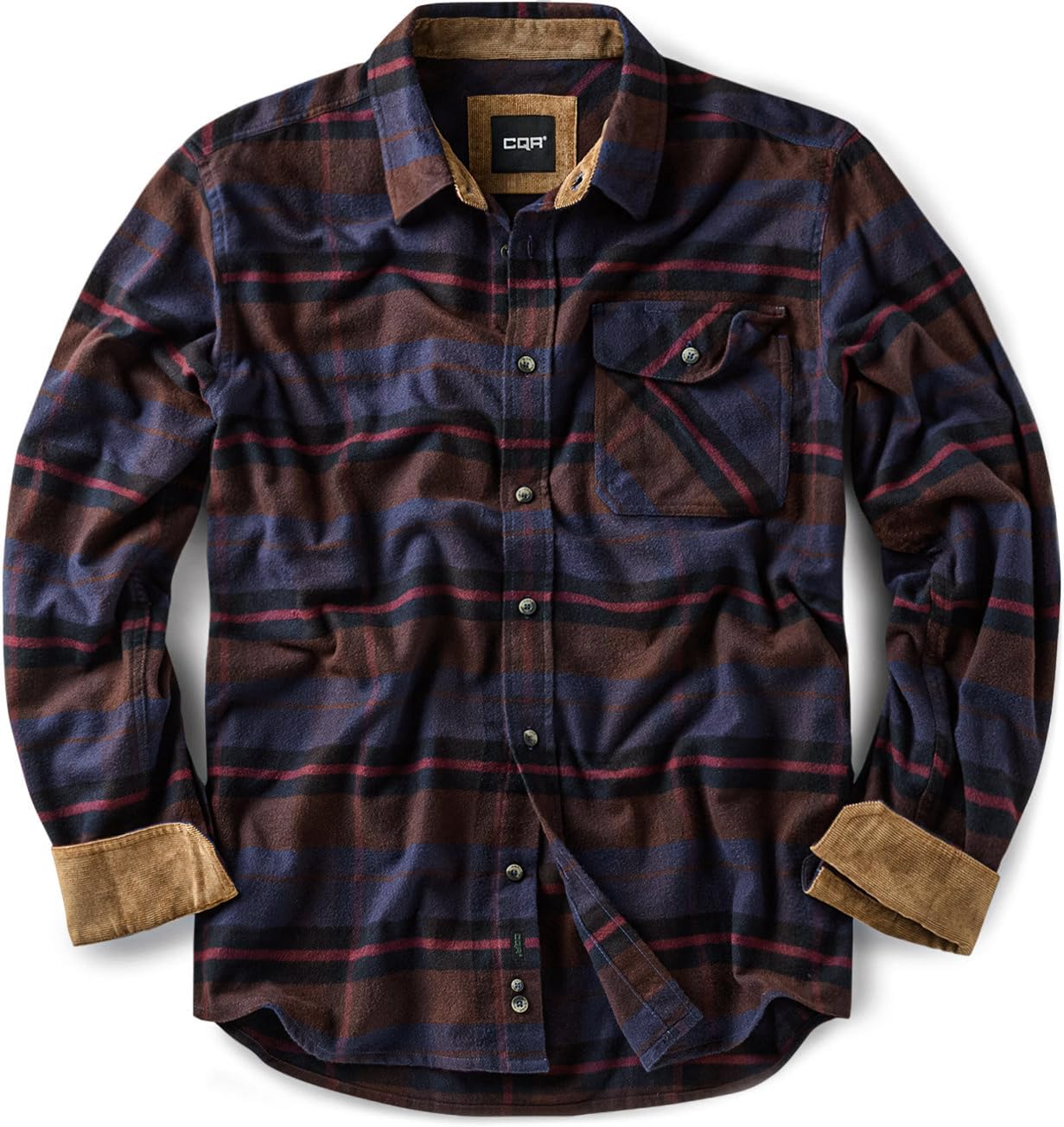 CQR Men's 100% All Cotton Button Down Flannel Shirts, Long Sleeve Brushed Warm Soft Casual Outdoor Plaid Shirt