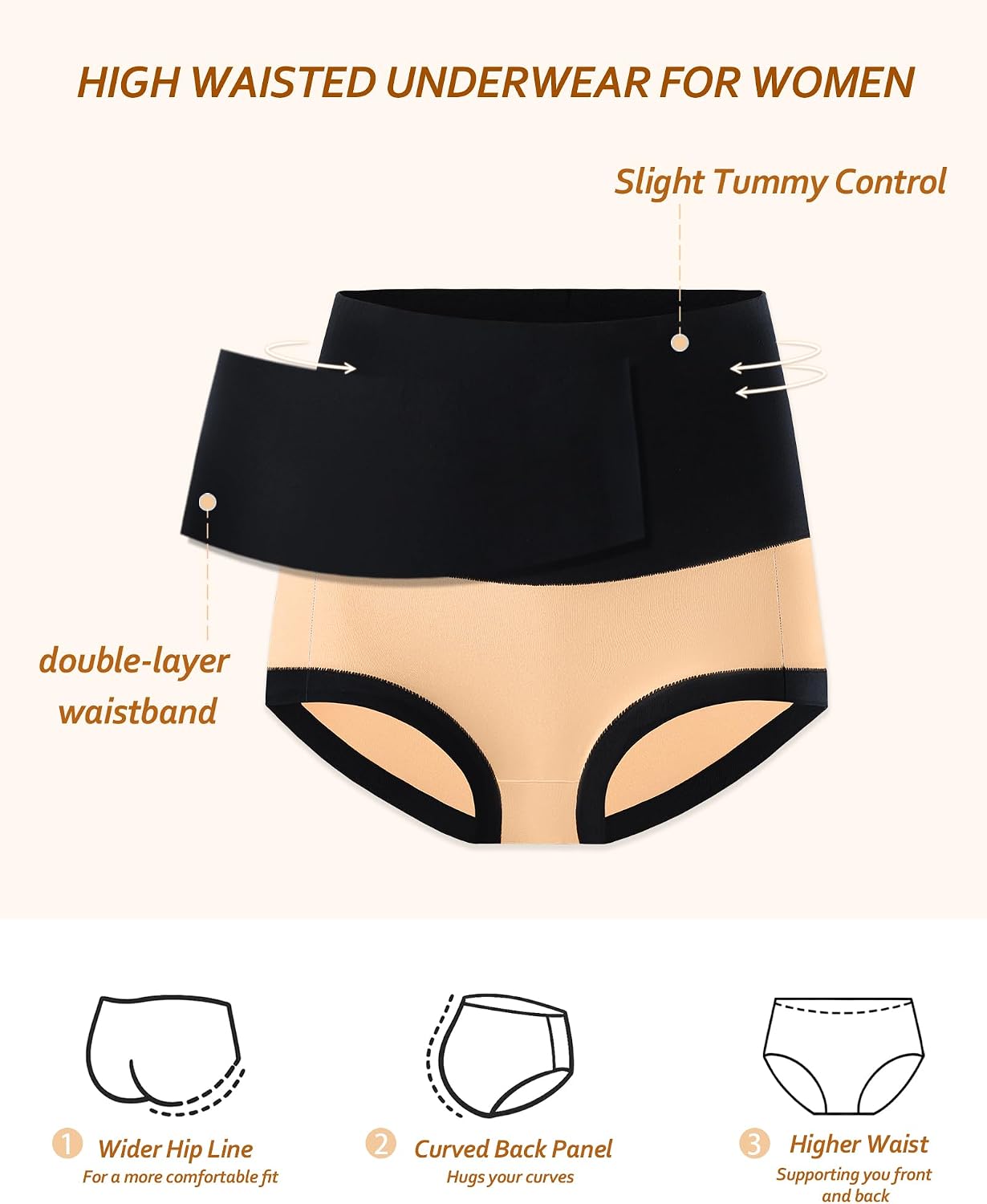 Eiggam Underwear for Women Cotton High Waist Panties Full Coverage Briefs Soft Strech Ladies Breathable Panties-Multi Pack
