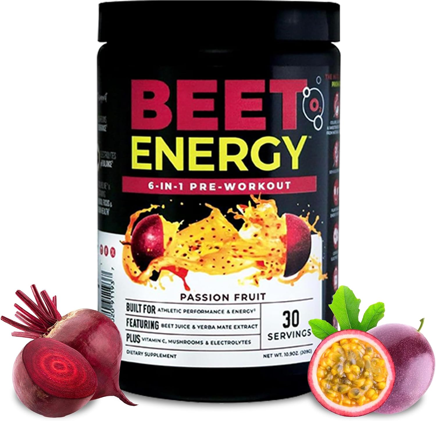 Nutrology Beet Energy O2 Pre Workout Passion Fruit Flavor - 30 Servings | Beet Juice Powder, Yerba Mate, Adaptogens, Electrolytes, Energy Support