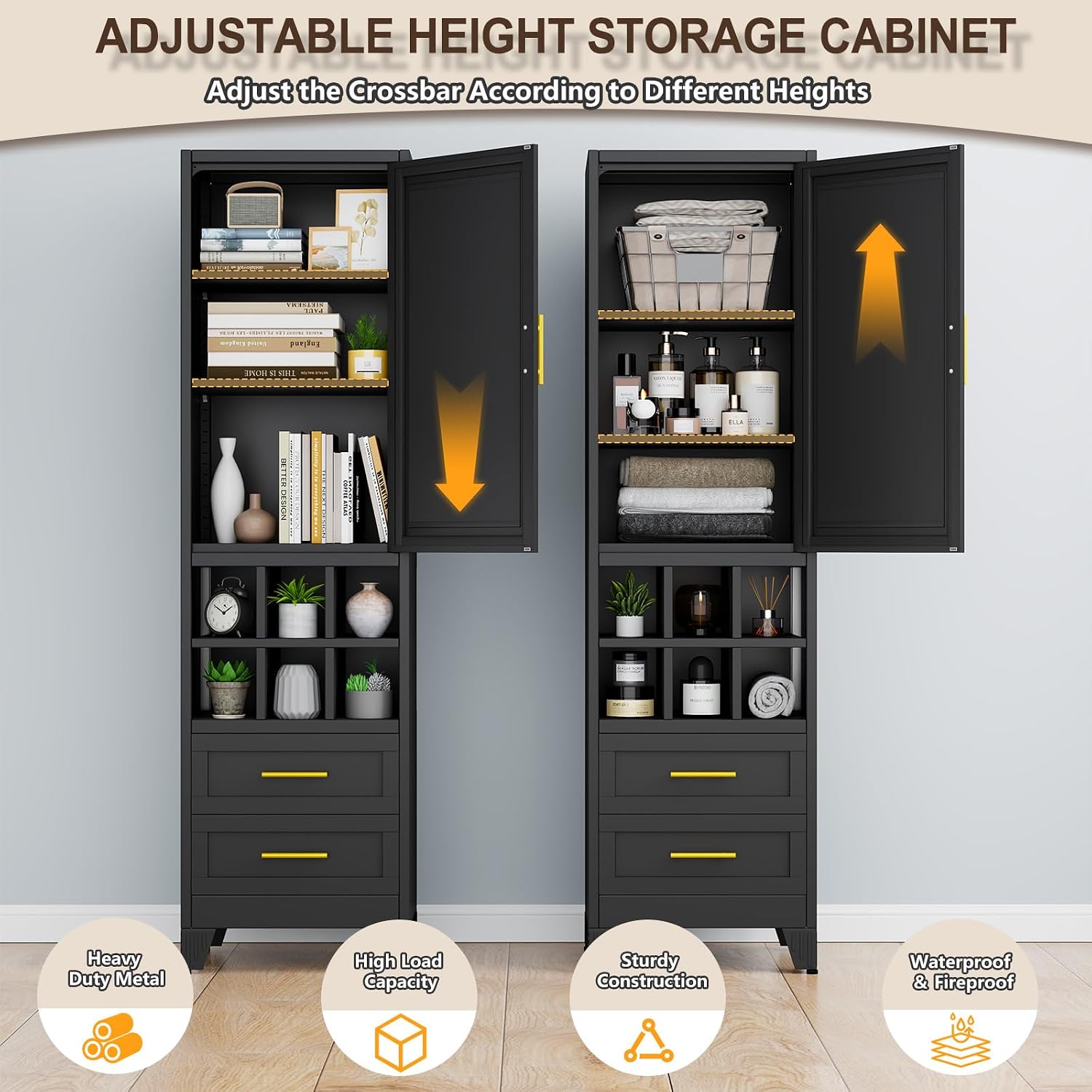 pozdeg 67" Tall Narrow White Metal Storage Cabinet | 2 Doors, 4 Adjustable Shelves, Freestanding Slim Pantry Organizer for Bathroom Kitchen Living Room