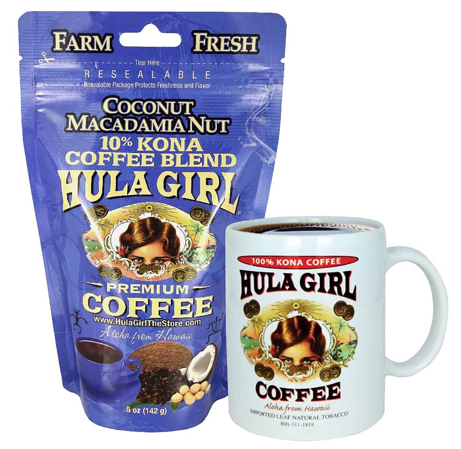 Hula Girl 10% Kona Ground Coffee, Grown in Hawaii, Hand Picked, Sun Dried, Fresh Roasted and Packed in Hawaii for 30 years, 7 Ounce