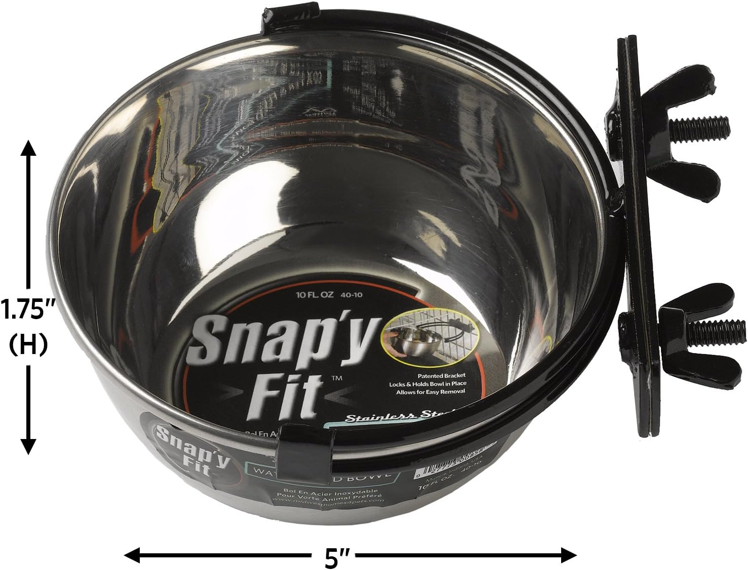 MidWest Homes for Pets Snap'y Fit Stainless Steel Food or Water Bowl, Holds 1 Quart, Mounts to Wire Crates, No-Tip Design, Rust-Resistant, for Dogs and Cats