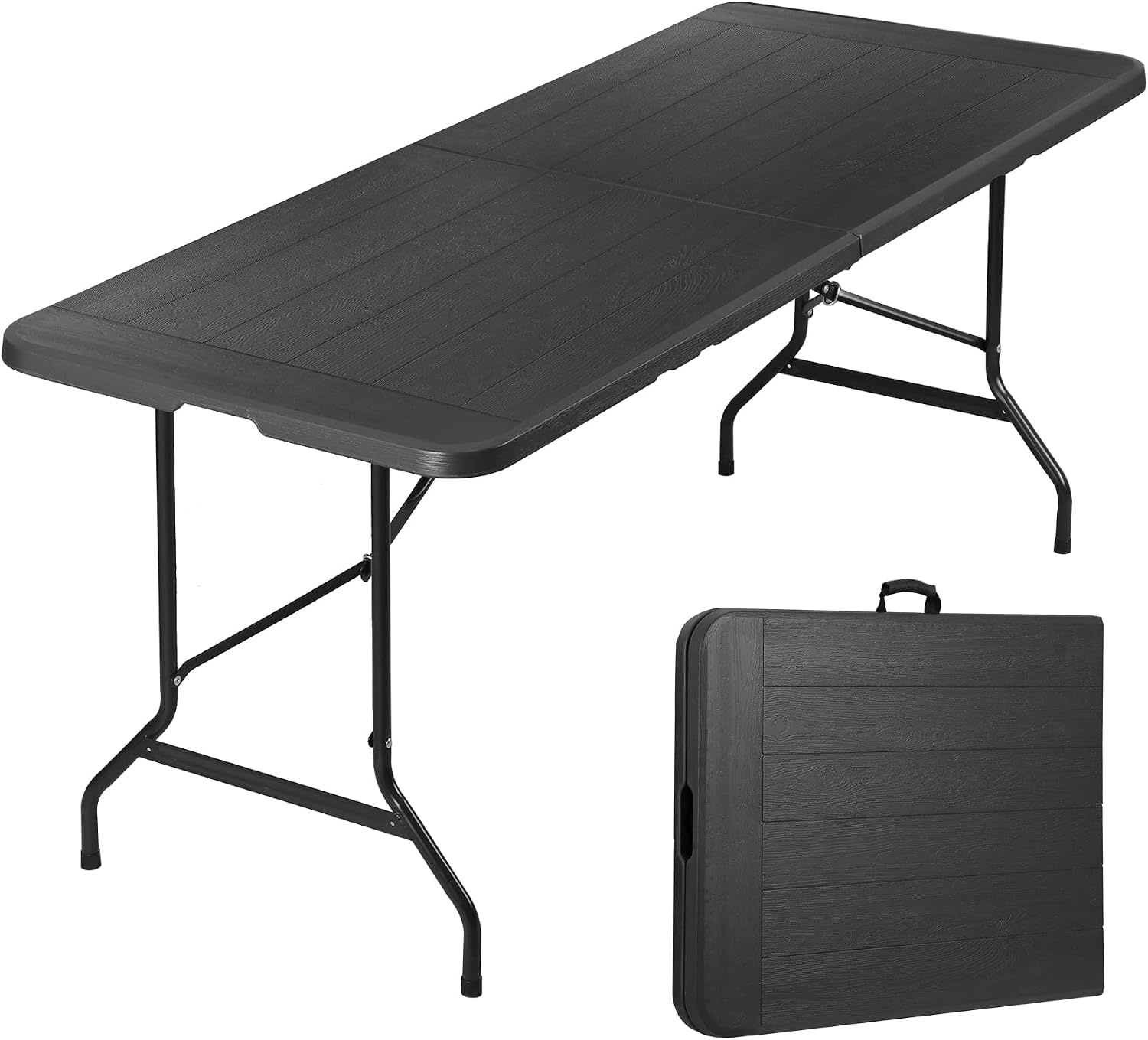 SUPER DEAL 6FT Folding Table for Indoor Outdoor, Portable Heavy Duty Fold-in-Half Plastic Dining Picnic Party Camping Table with Carrying Handle