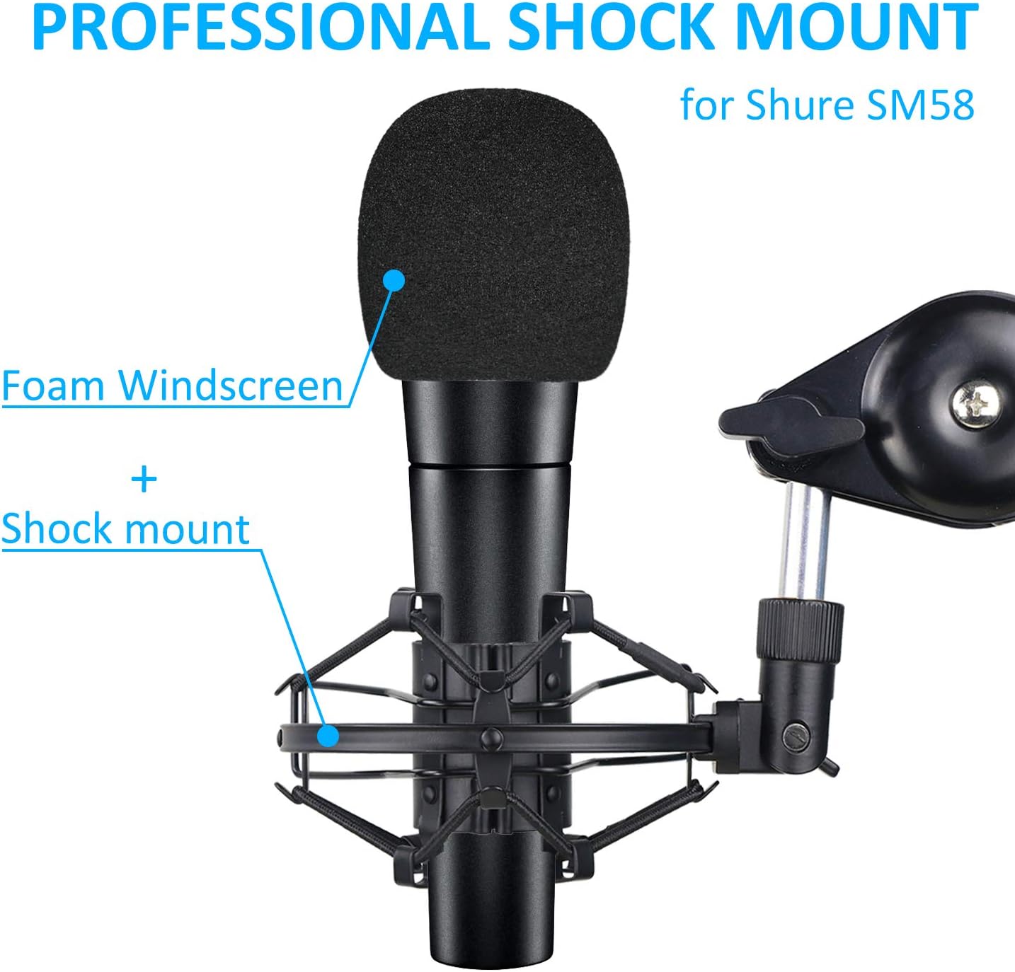 SUNMON SM58 Microphone Shock Mount Holder for Reduces Vibration and Noise, Suitable for Shure SM58-LC, SM58-CN Cardioid Dynamic Vocal Mic