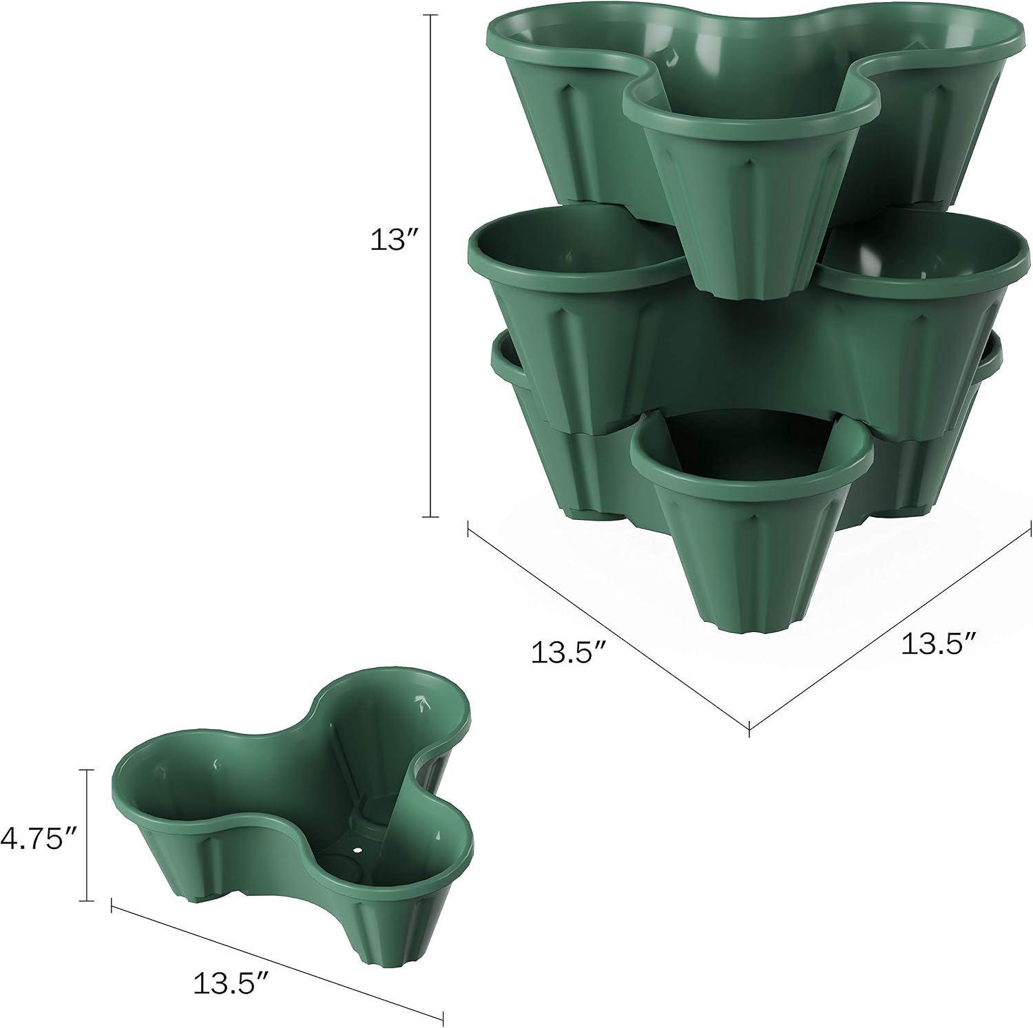 Set of 3 Stacking Planter Tower - 3-Tier Space Saving Flower Pots - Indoor/Outdoor Vertical Herb and Vegetable Planter by Pure Garden (Hunter Green)