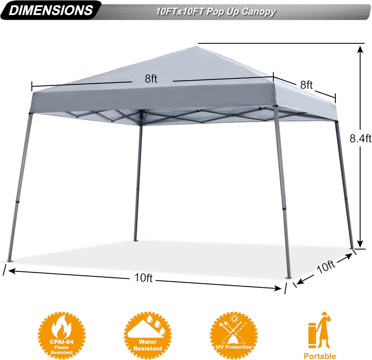 ABCCANOPY 11x11 Pop Up Canopy Tent, Stable Slant Leg Outdoor Shade, Black