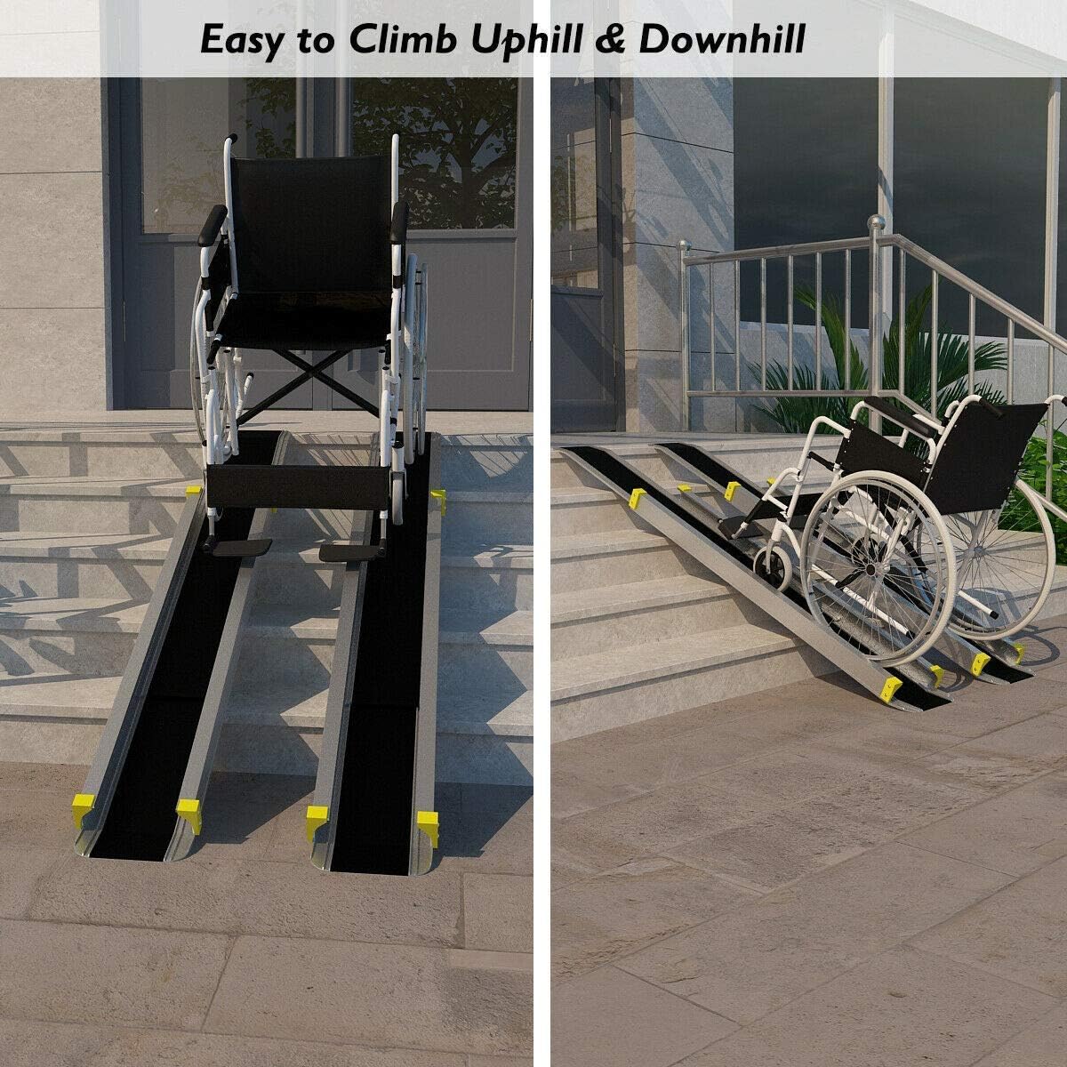 Goplus Wheelchair Ramp, Adjustable Portable Aluminum Ramps with Non-Skid Surface for Home Steps Stairs Doorways