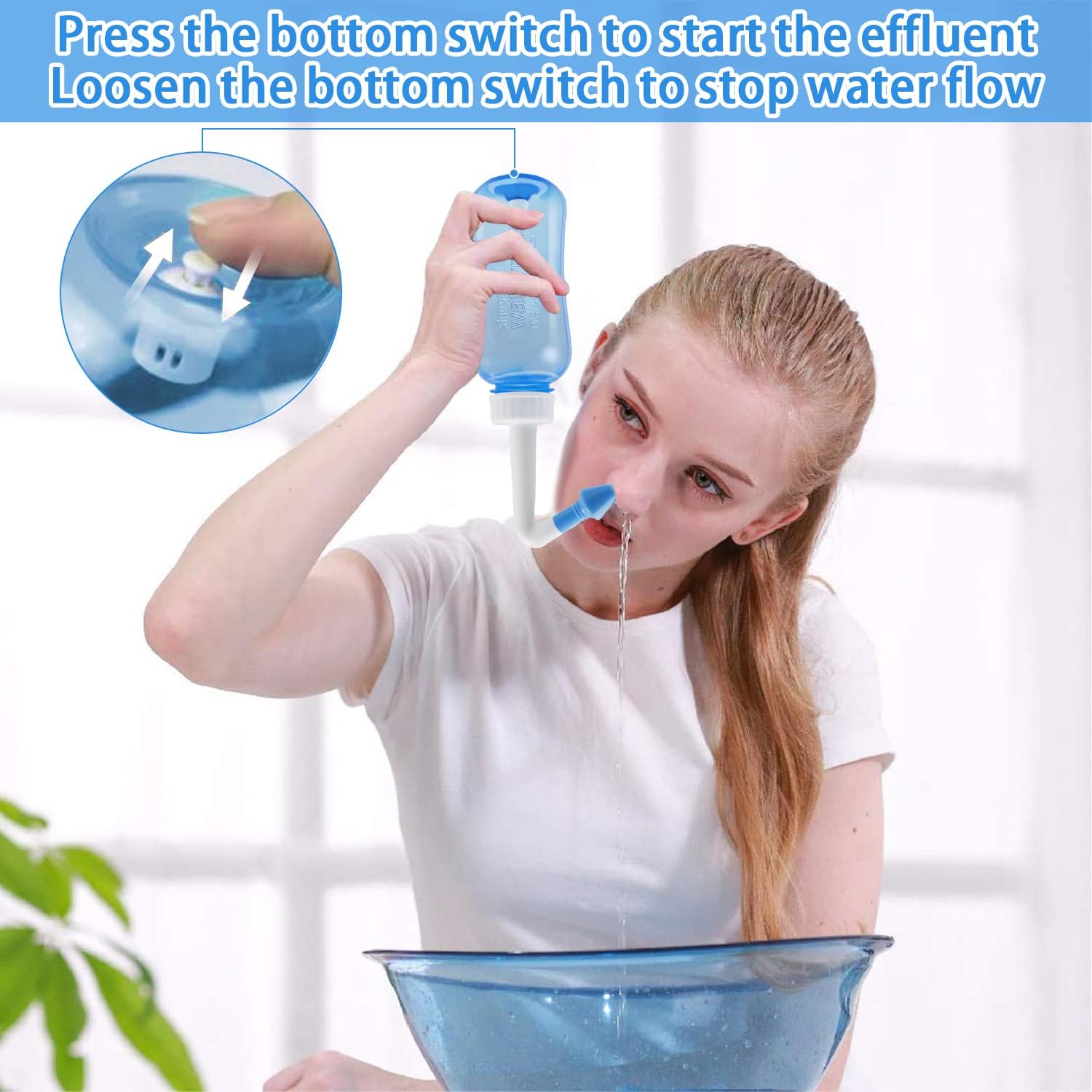 Neti Pot Sinus Rinse Bottle，Abnaok Nose Wash Cleaner Pressure Rinse Nasal Irrigation for Adult & Kid BPA Free，Nasal Wash Kit for Home or Travel