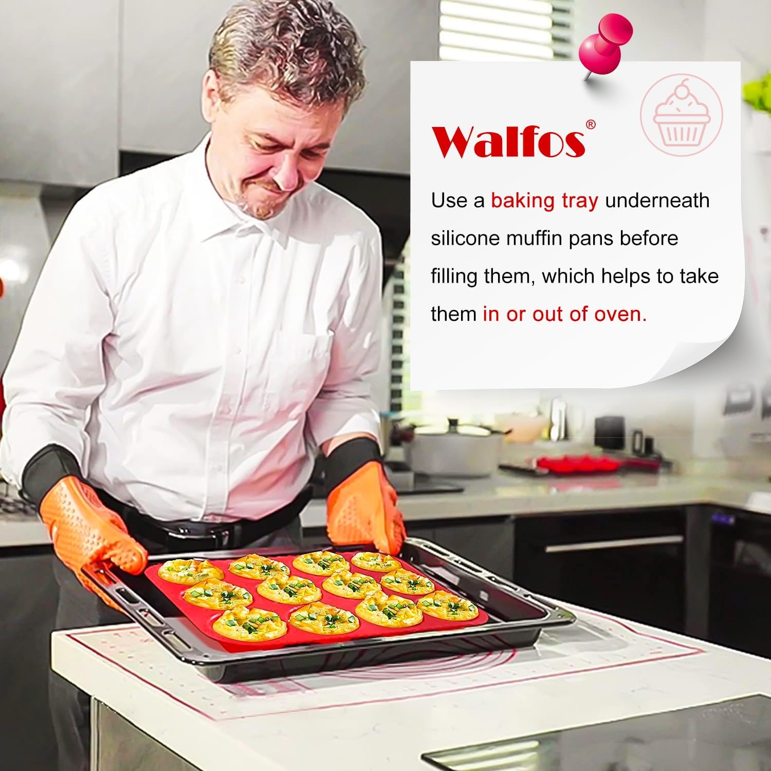 Walfos Silicone Texas Muffin Pan - 6 Cup Jumbo Silicone Cupcake Pan, Non-Stick, Just Release! Perfect for Egg Muffin