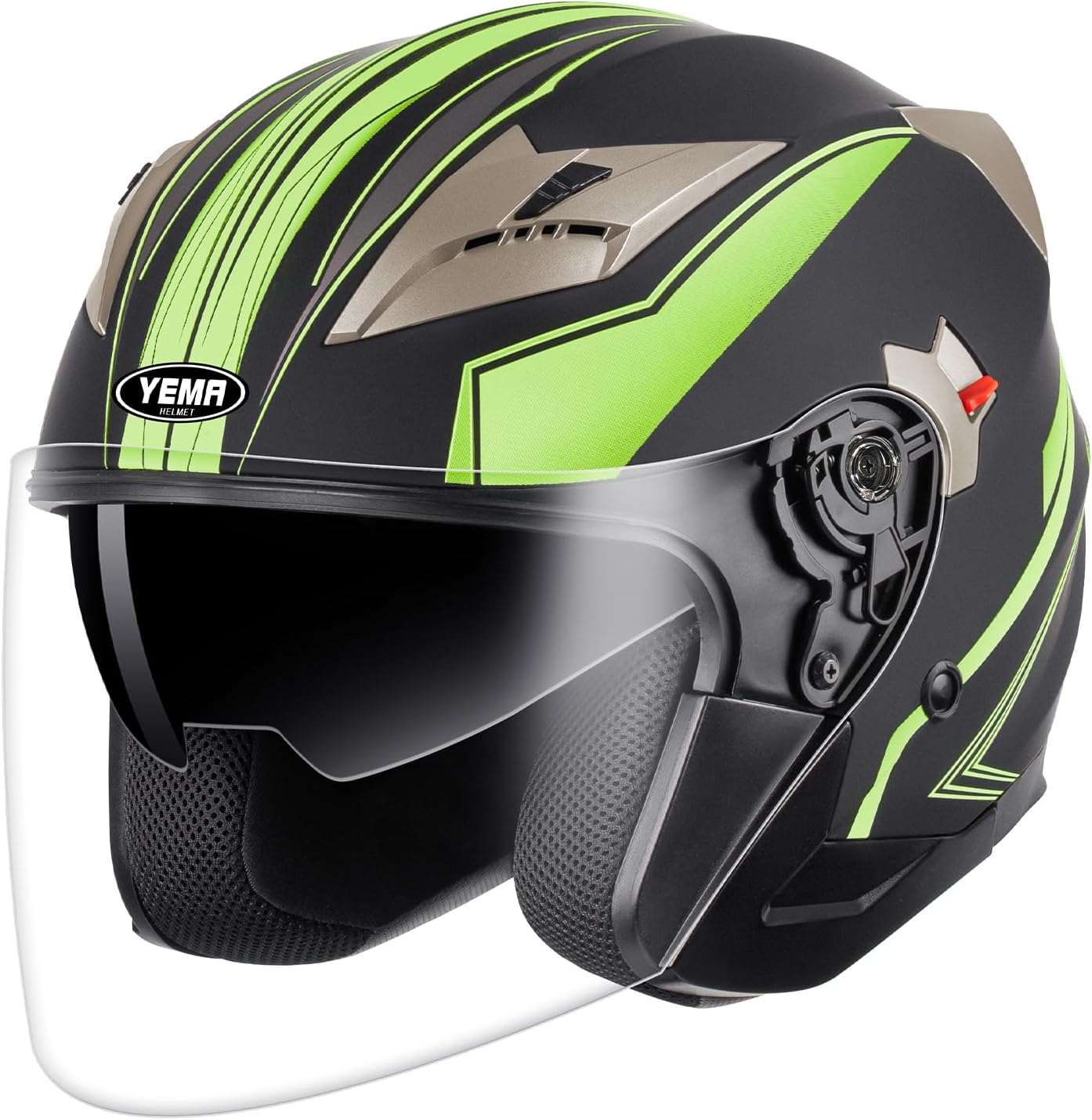 YEMA Open Face Motorcycle Helmets, DOT Approved 3/4 Moped Helmet Dual Visor Quick Release Buckle, Helmets for Adults Motorcycle Men Women Helmets for Moped Scooter Streey
