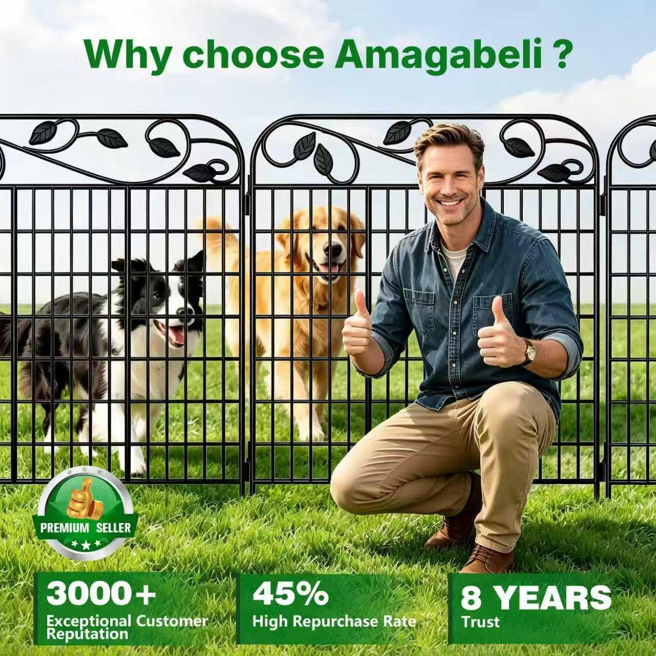 AMAGABELI 10 Panels 17in(H)×10ft(L) Decorative Garden Fences and Borders for Dogs No Dig Rustproof Metal Fence Panels Garden Edging Border Animal Barrier Fencing for Flower Beds Yard Patio Decor Black