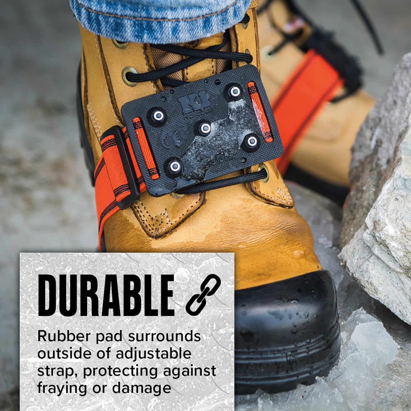 K1 Mid-Sole Ice Cleats for Men & Women - Rotatable Traction Aids For Winter Snow - Hi Vis - Low Profile