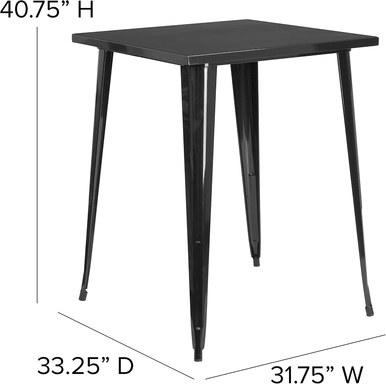 EMMA + OLIVER 31.5" Sq Black Metal Bar Height Table | Commercial Grade, Indoor/Outdoor Use, Bar Height