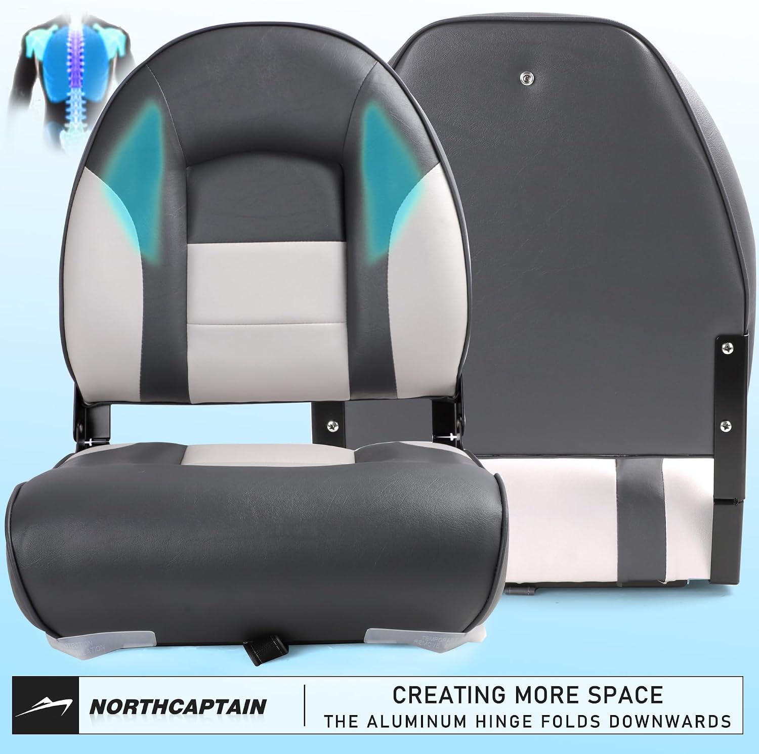 NORTHCAPTAIN Deluxe A Pair of Marine High Back Folding Boat Chair Fishing Boat Seat, for Fishing, Bass/Jon/Pontoon Boat Chairs