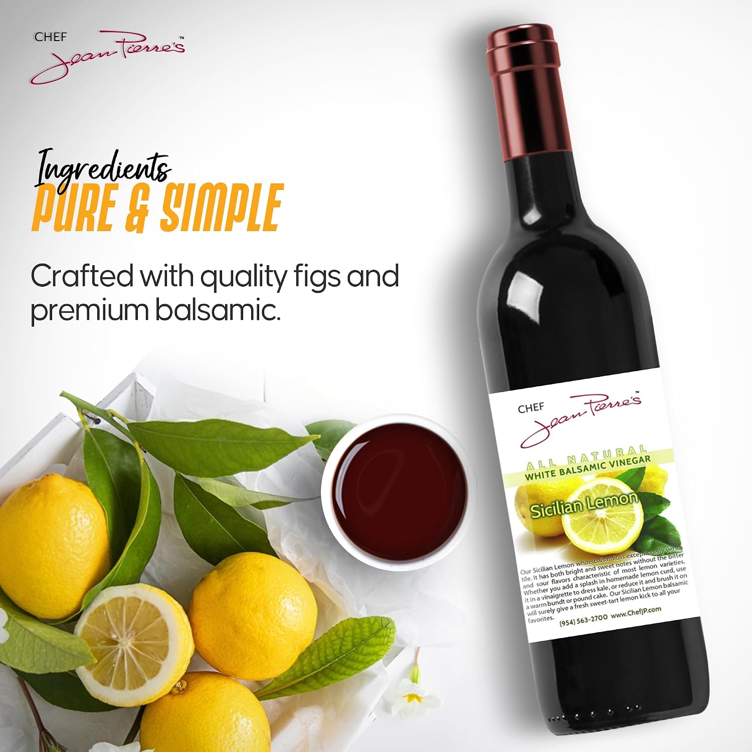 Chef Jean Pierre's Italian Balsamic Vinegar - 750ml (25oz) Rich Lemon Flavor, 12-Year Traditional Barrel Aged - Ideal For Enhancing Your Meals