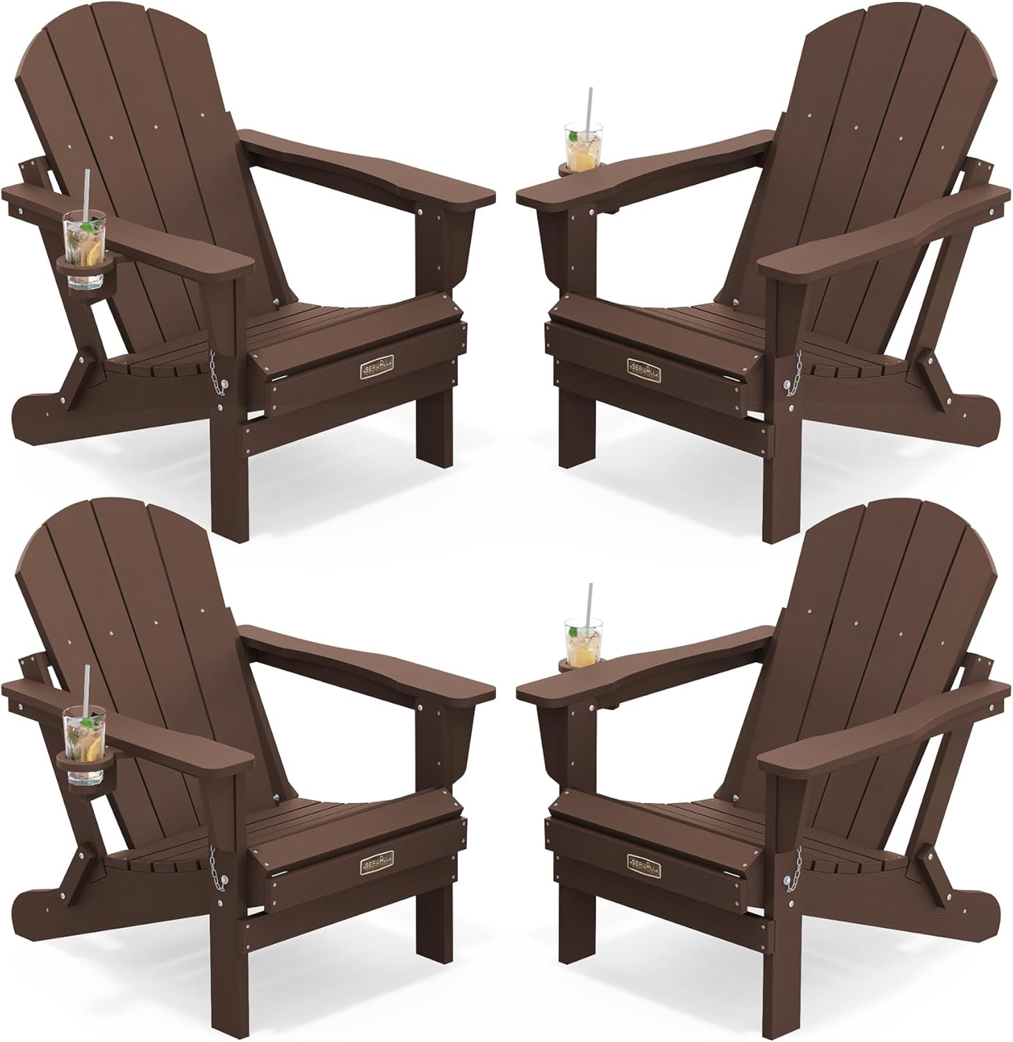 SERWALL Folding Adirondack Chairs with Cup Holder, Outdoor Fire Pit - Blue